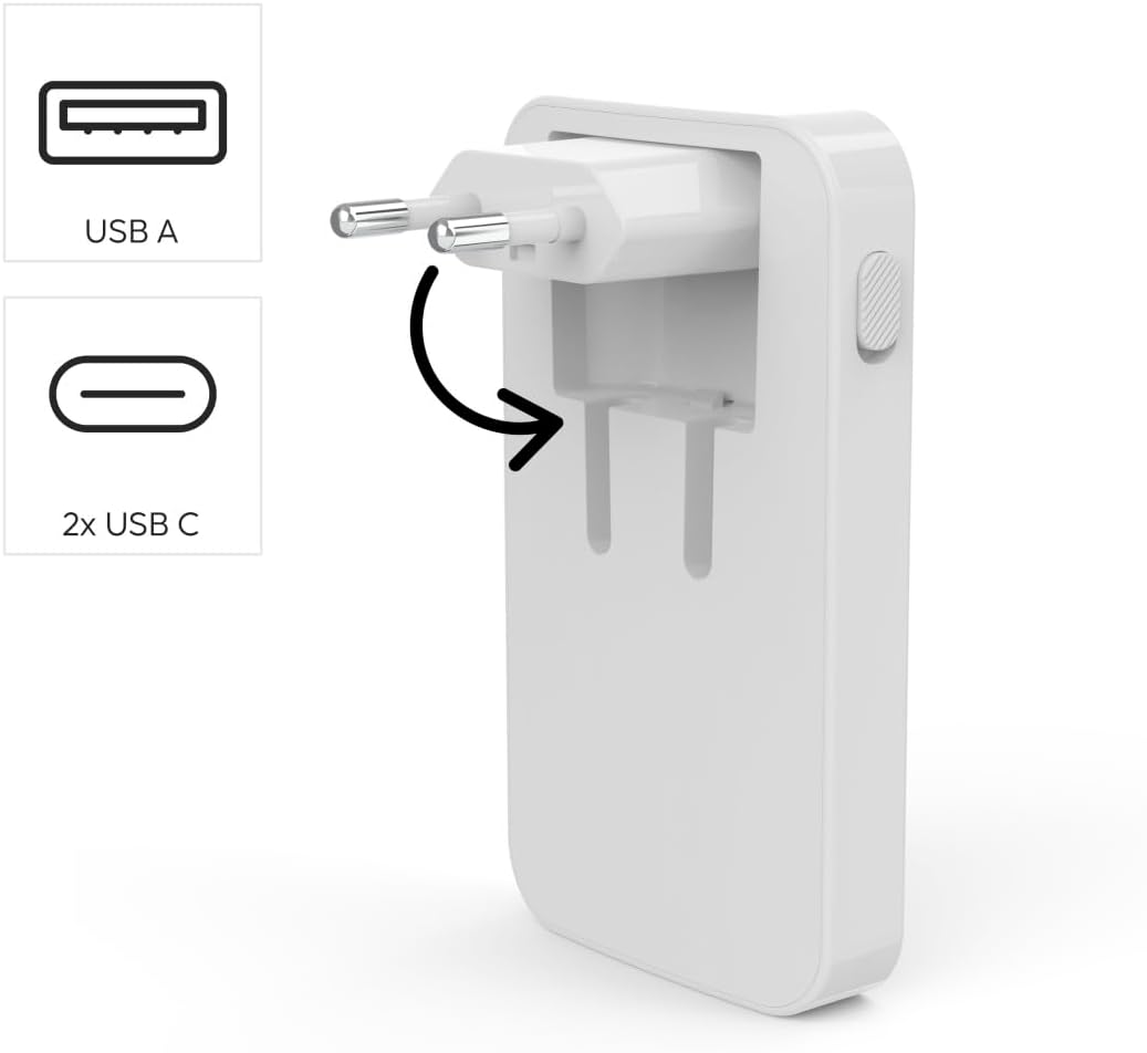 Thumbnail 1 de Hama Chargeur Rapide USB‑C GaN 65 W à 3 ports (2× USB‑C 65 W + 1× USB‑A 18 W) ultra-plat et pliable