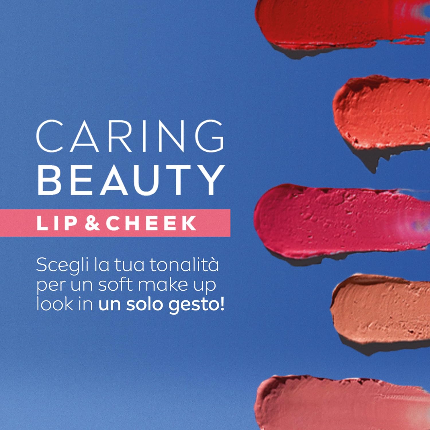Thumbnail 1 de Labello Caring Beauty Lip & Cheek burrocacao labbra e guance colorato SPF30, kit 5 tonalità (Nude, Coral, Pink Nude, Pink, Red)