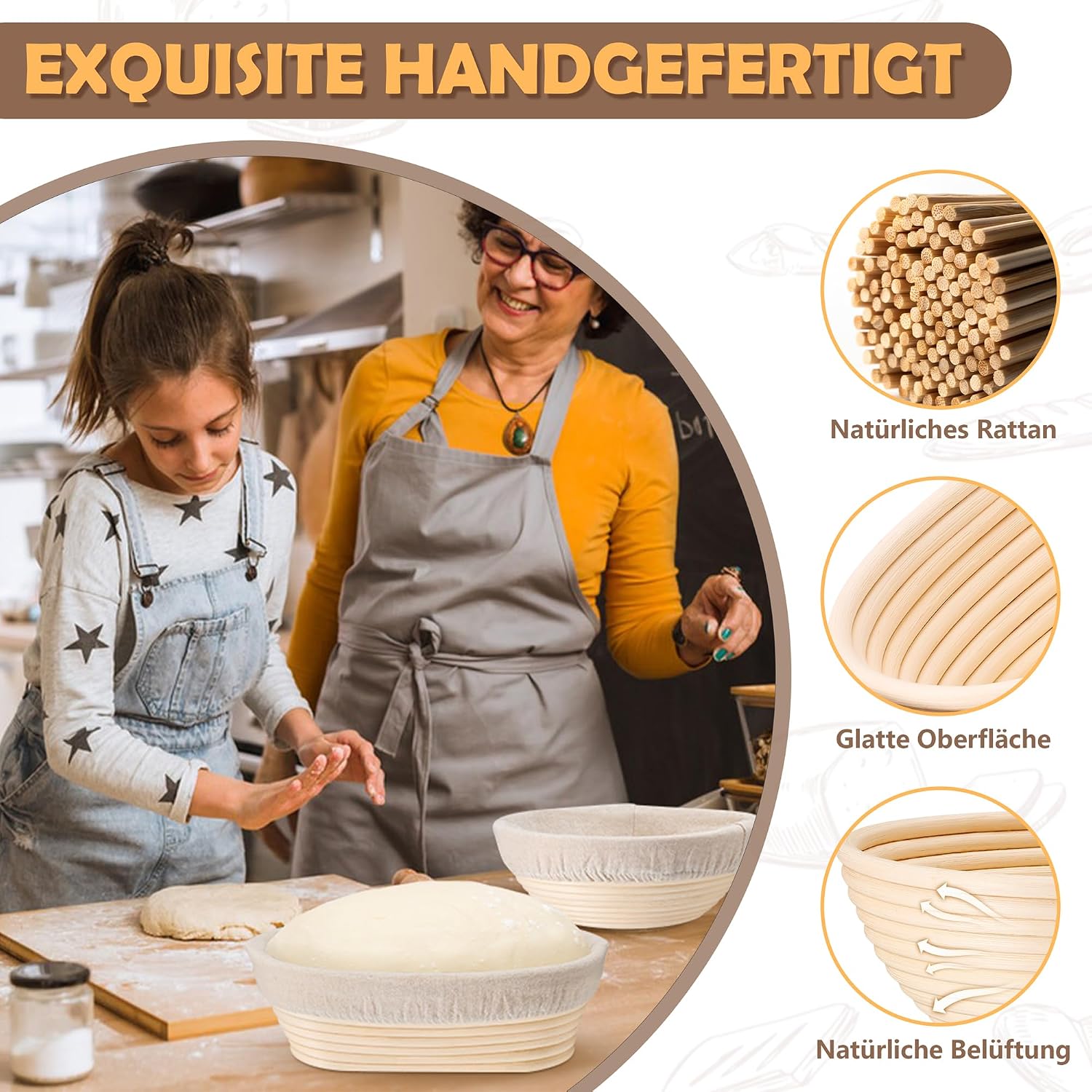Detalle de HaWare Gärkörbchen 23 cm rund Brotset mit Zubehör 🍞