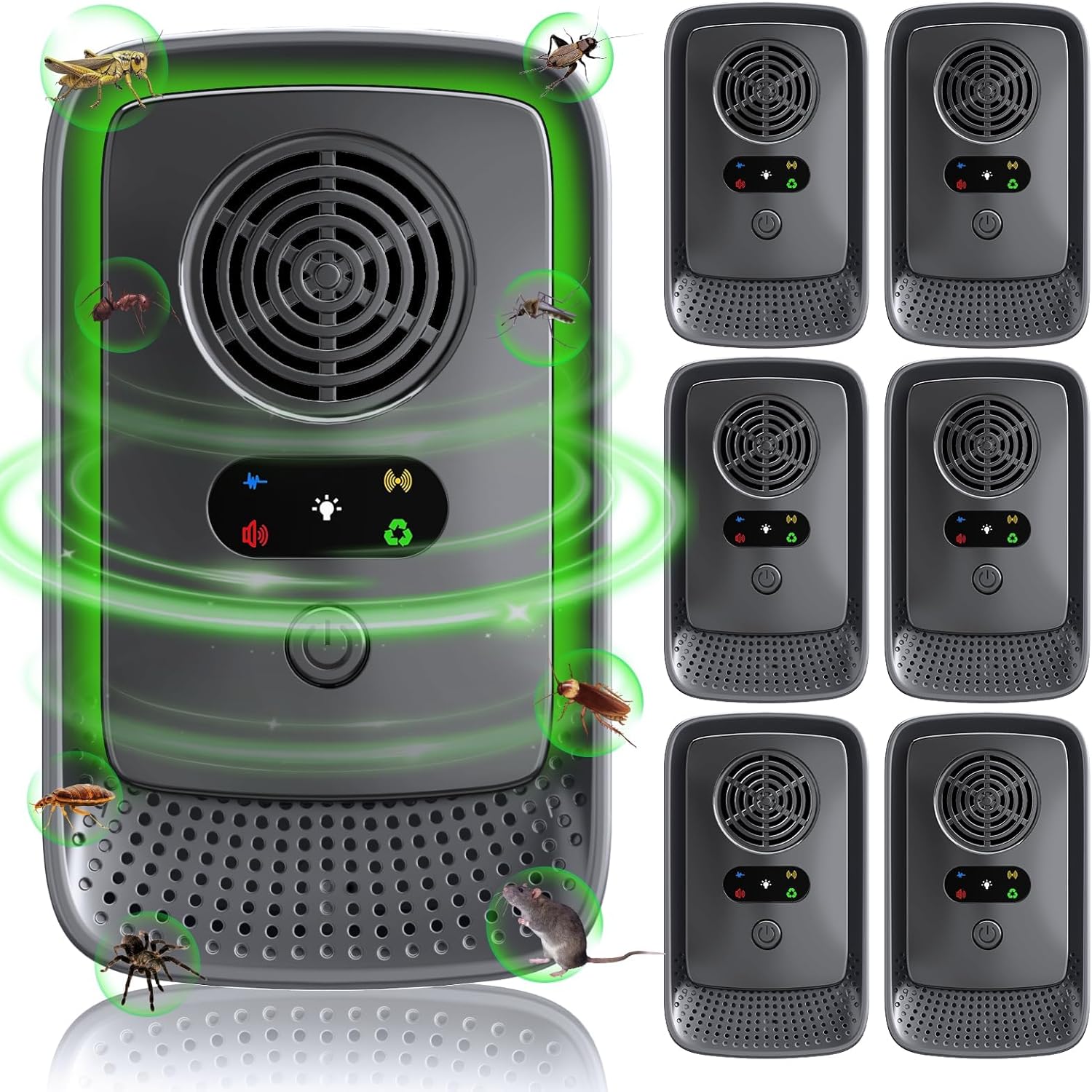 Detalle de Gecool 6 Pack Ultrasonic Pest Repeller with 4 Modes & Powerful Wide Frequency – Safe for Kids, Pets & Indoor