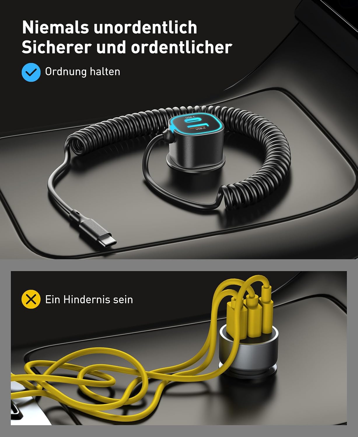 Thumbnail 4 de GuMosh 65 W caricatore auto USB-C con 3 porte (accendisigari) e cavo a spirale