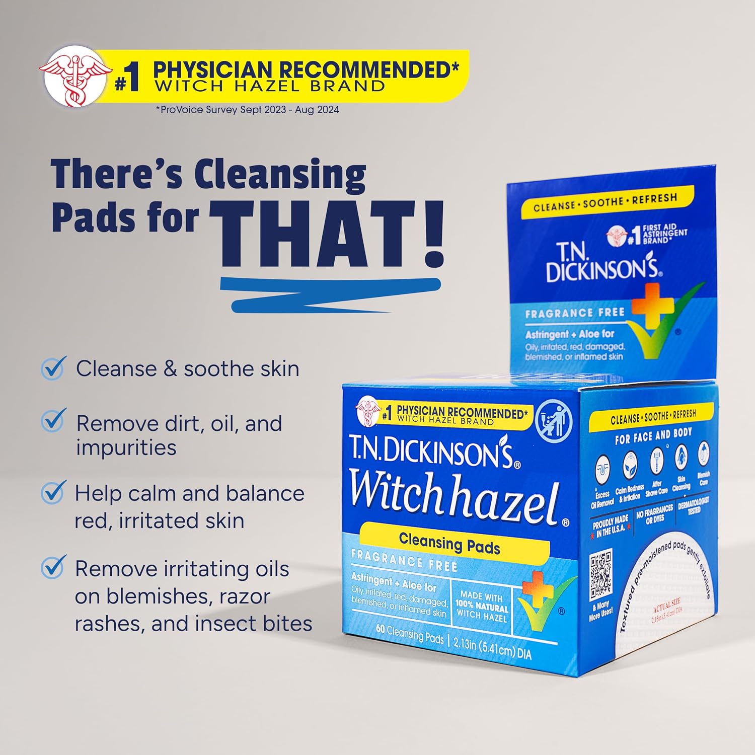 Thumbnail 2 de T.N. Dickinson's 871160 Witch Hazel Cleansing Pads with Aloe, 60 Count