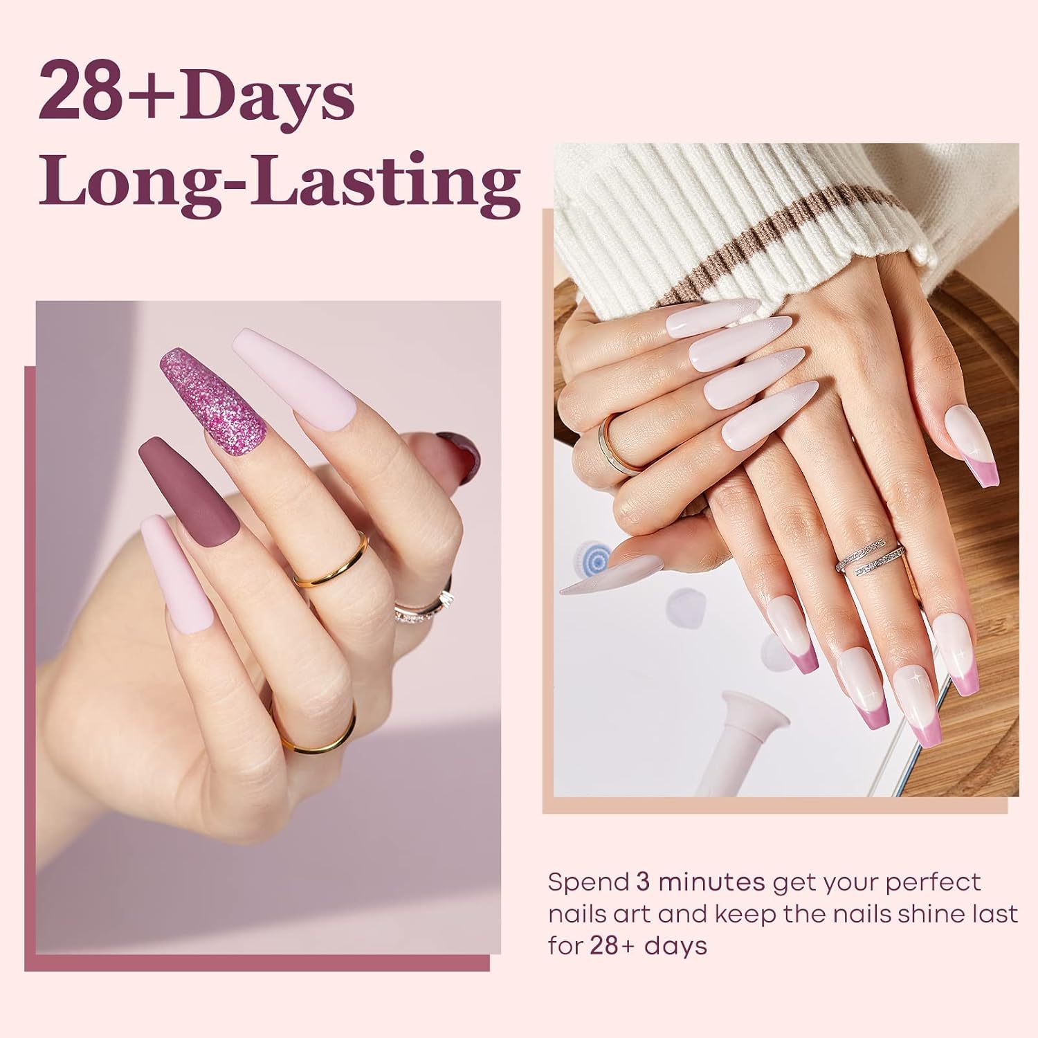 Detalle de Modelones UV Nagellack Set – 6 Farben Gel Nagellack Rosa Nude Glitzer (Soak Off) für Anfänger und Profis