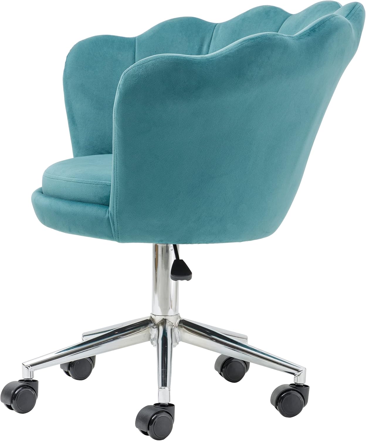 Thumbnail 6 de Baroni Home Poltrona Imbottita con Schienale a Conchiglia in Velluto Tiffany con Ruote Argento – Alta Comfort e Design per Scrivania