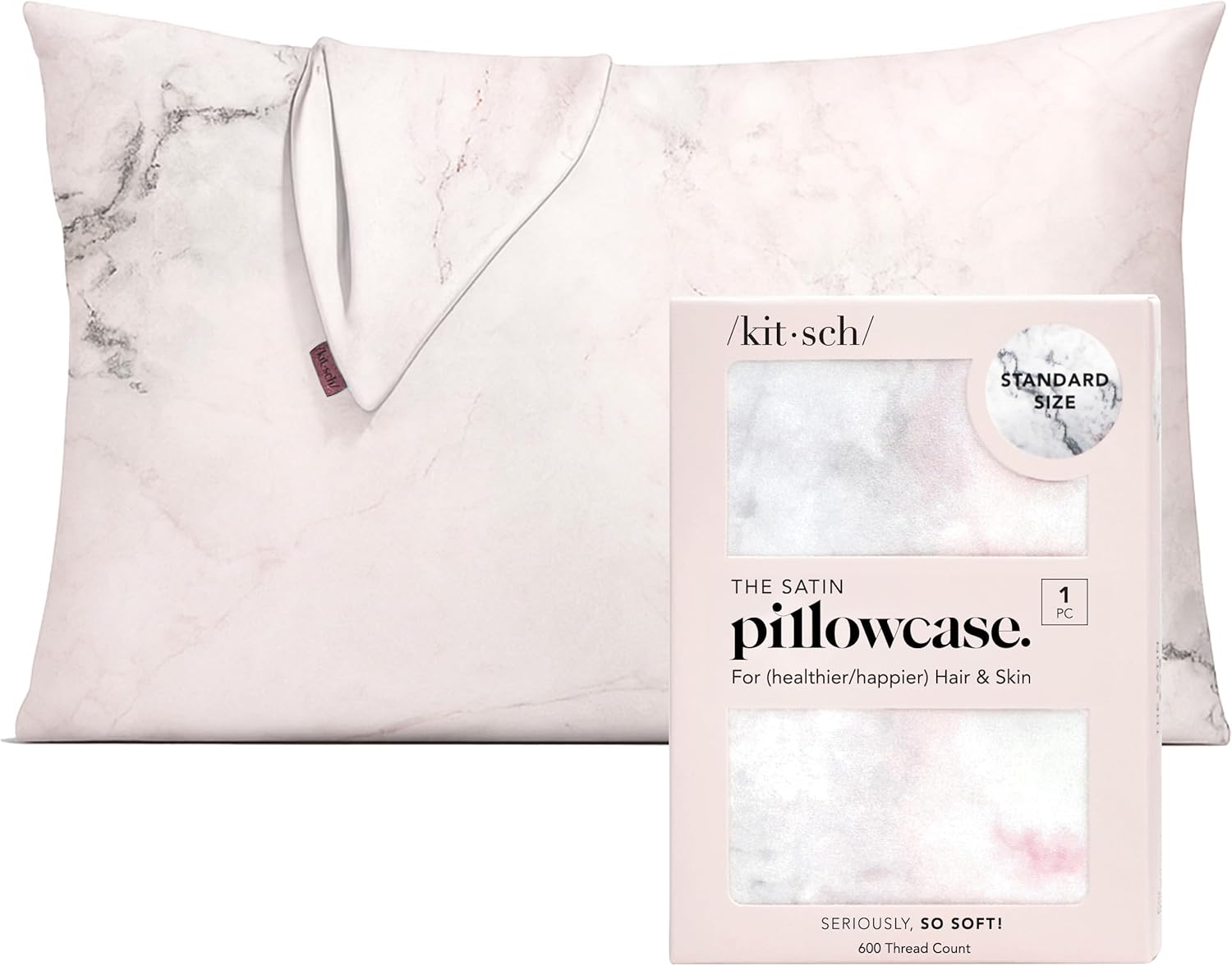 Kitsch Satin Pillowcase with Zipper for Hair & Skin - Marble (48x66 cm)