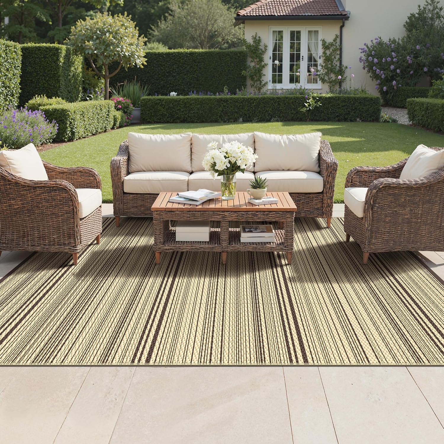 Detalle de GENIMO Outdoor Rug 270x360cm — Extra Large waterproof reversible garden mat in recycled plastic