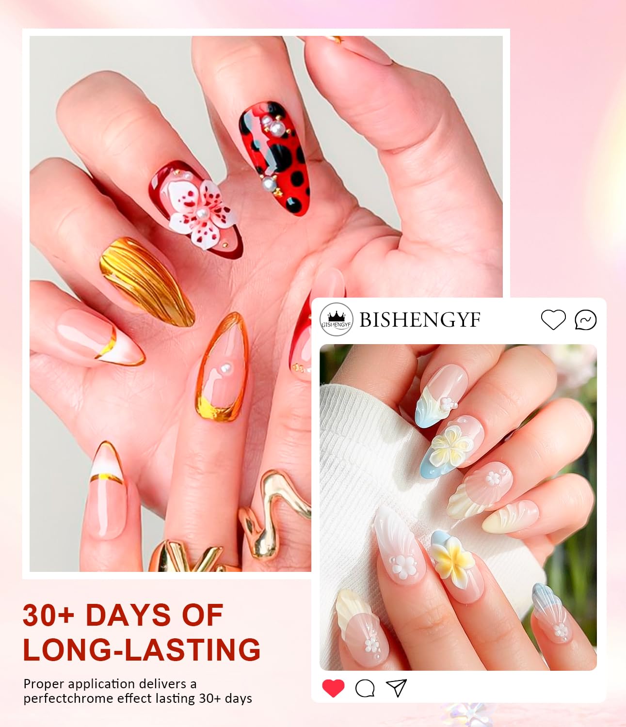 Detalle 2 de BISHENGYF Multifunktions 3D Gel Nail Art Set – Chrome-Glitzer & 15 g Gel, 2 Chrome-Puder, rhinestone Kleber