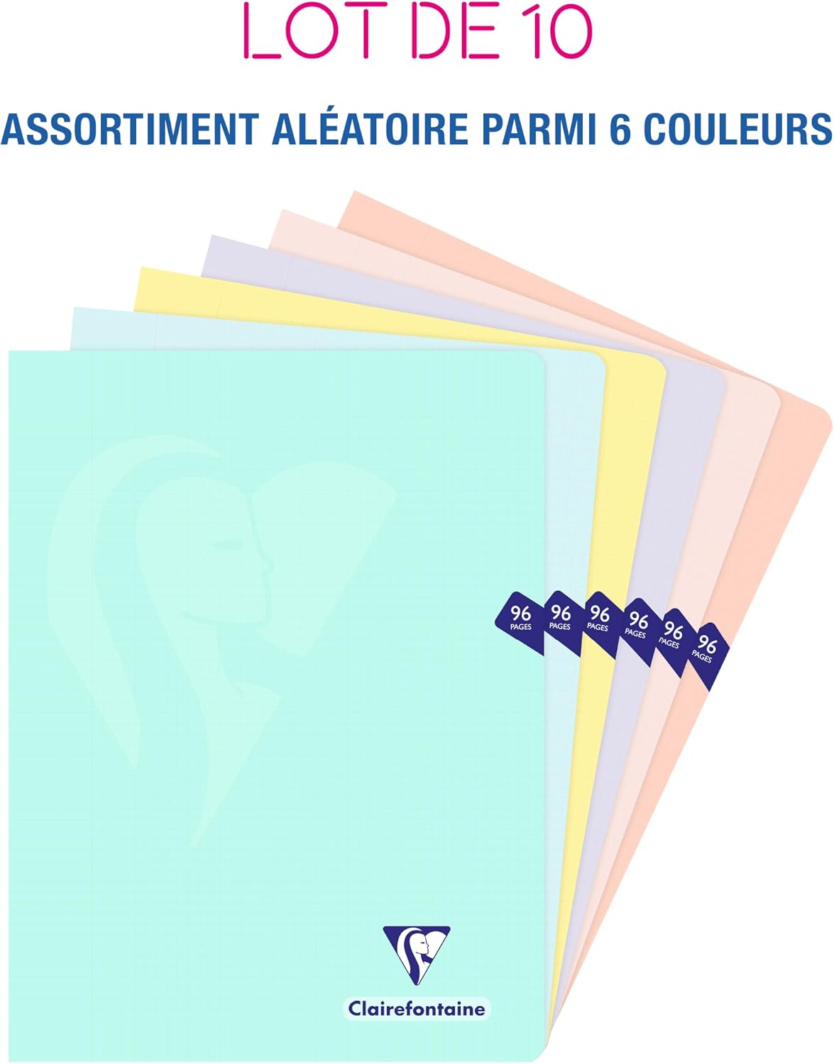 Detalle 2 de Clairefontaine 308368Cpack – Lot de 10 Cahiers Agrafés Pastel 24x32 cm, 96 Pages