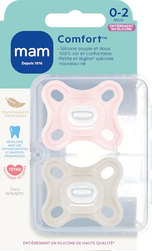 Thumbnail 1 de MAM Sucette Comfort Naissance 0-2 mois, Rose/Beige - Lot de 2 tétines