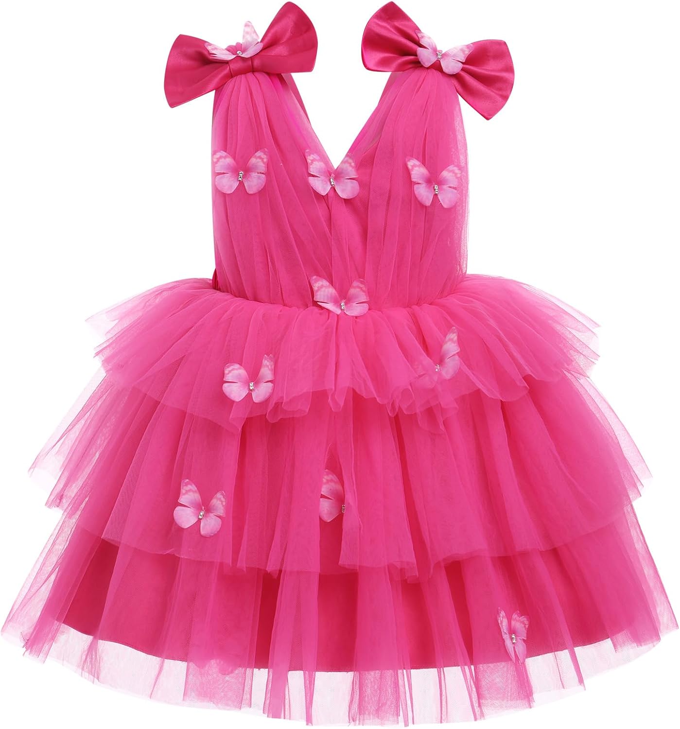 Thumbnail 6 de Robe princesse IDOPIP bébé fille en tulle 3D papillon, V ouvert sans manches