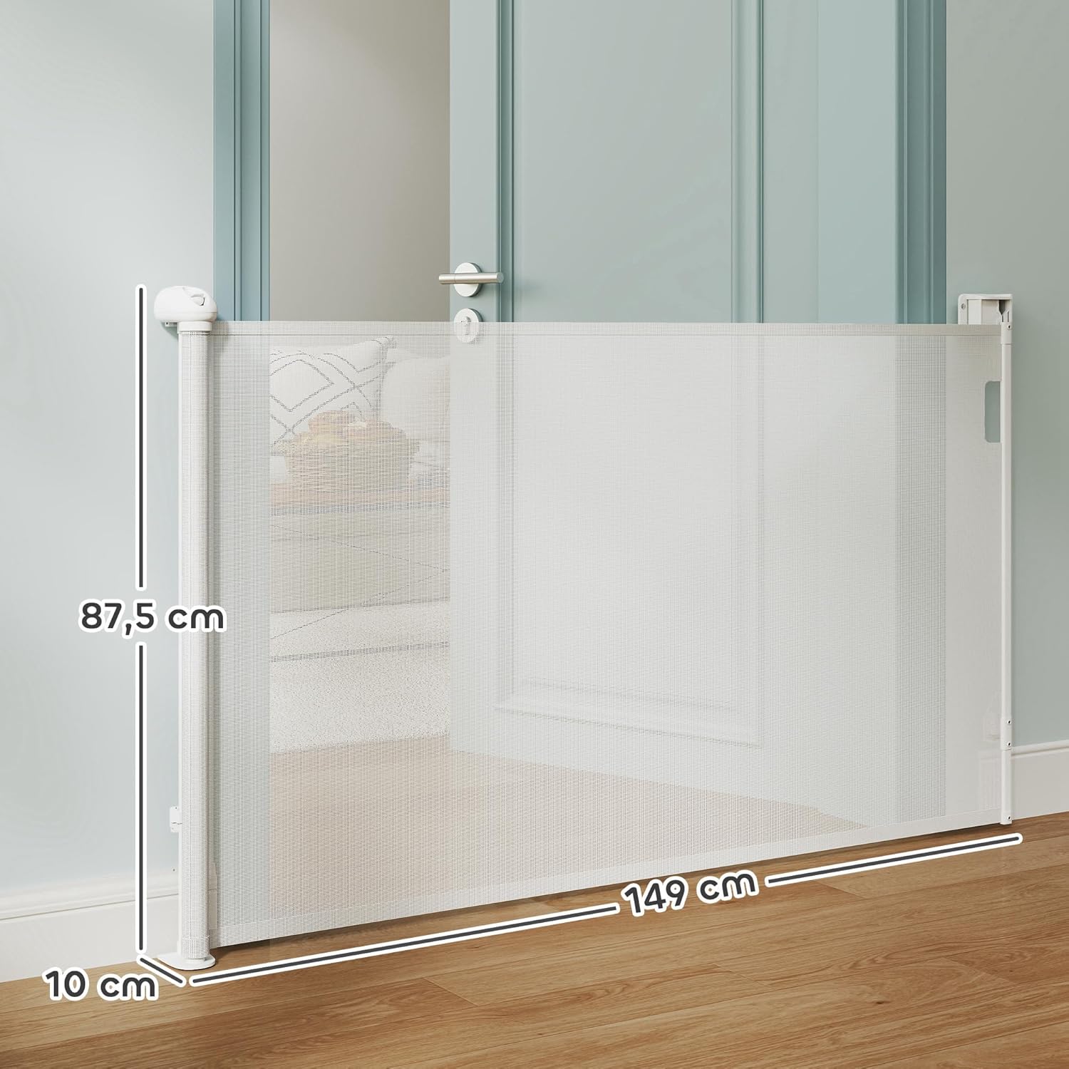 Thumbnail 2 de PawHut barrière de sécurité rétractable pour chien (largeur 149 cm) avec verrouillage automatique