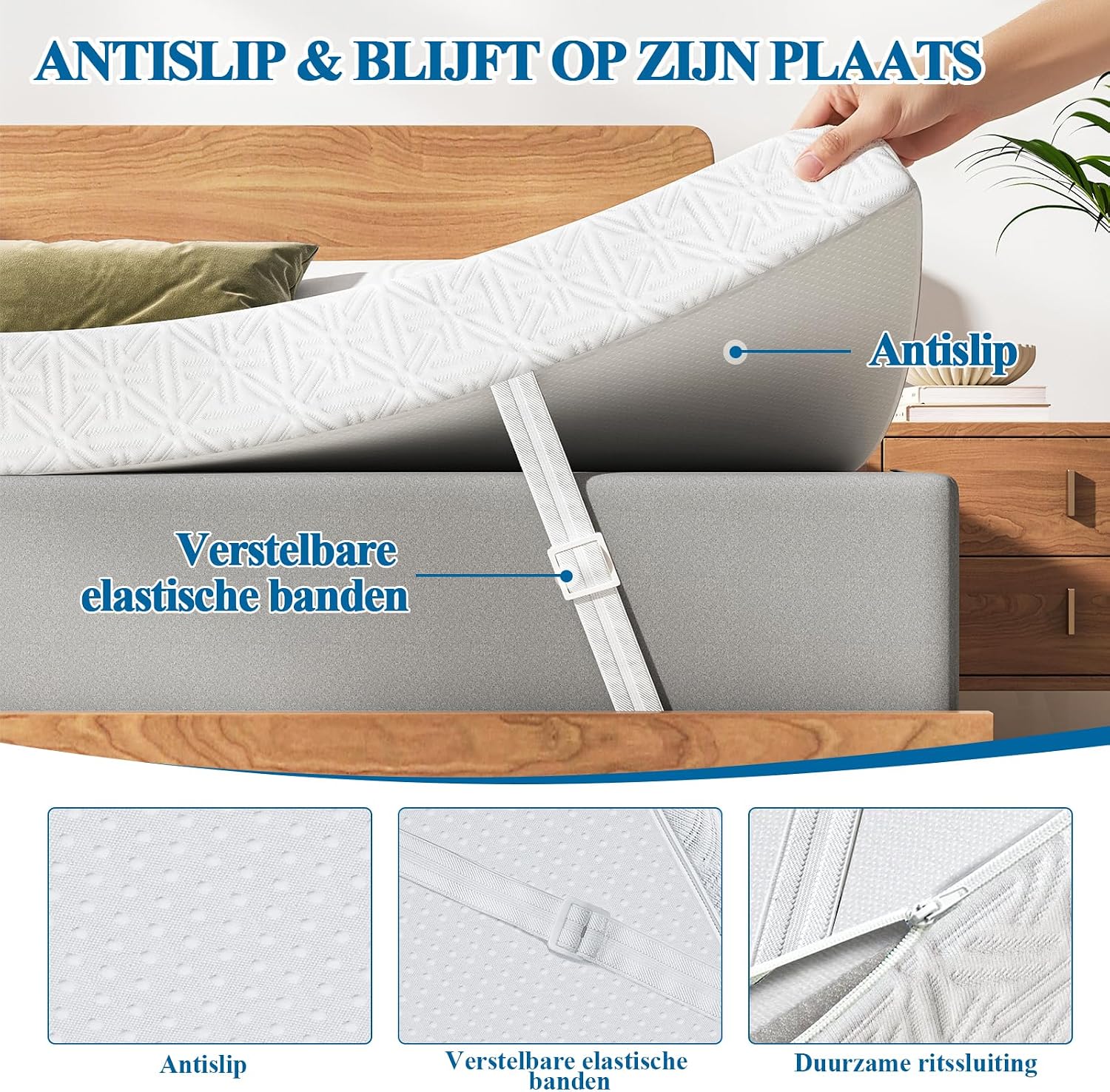 Detalle de Bednew TP01 matrastopper 160 x 200 cm, 8 cm met gelgeheugenschuim