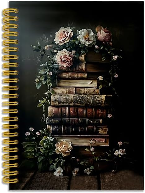 Detalle de LUKIPOM Dark Academia Reading Notebook, 5.5 x 8.3-Inch Spiral Journal, 80 Pages