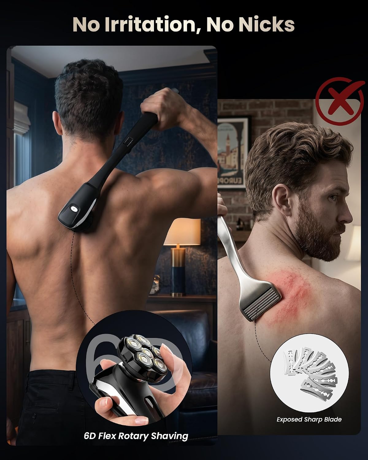 Detalle 2 de VIKICON FK-8609 Electric Back Shaver with 6D Head and Detachable Handle