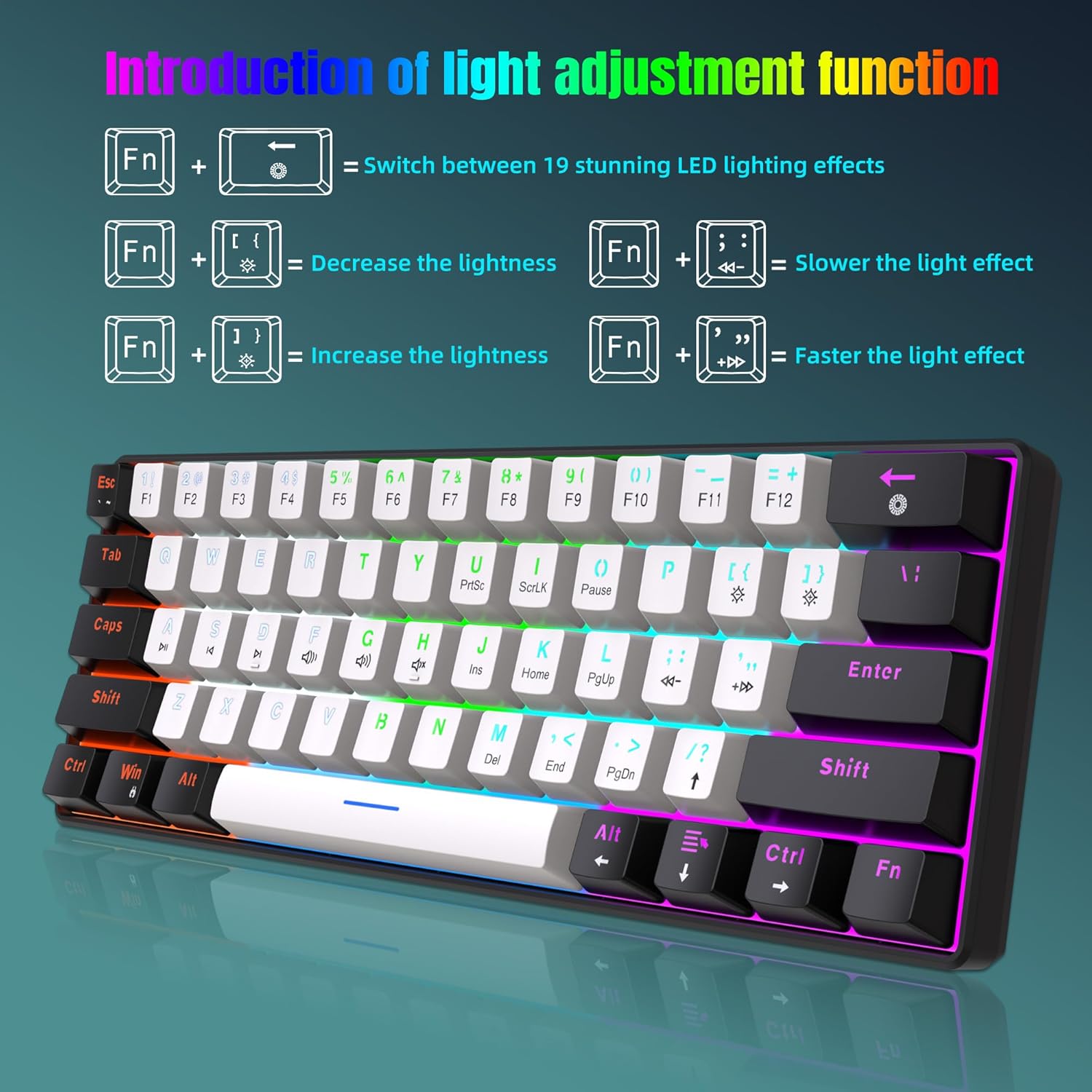 Detalle de Snpurdiri 60% mechanische Gaming-Tastatur 61 Anti-Ghosting Tasten ⌨