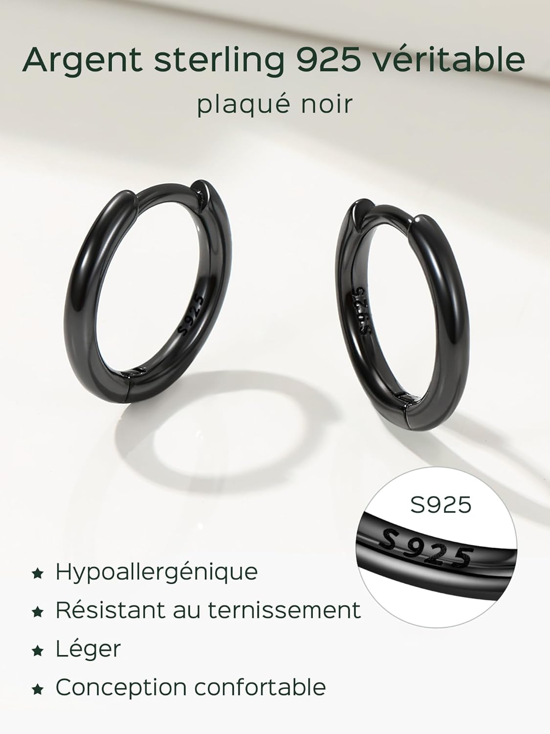 Thumbnail 2 de ChicSilver Petite Créoles Argent 925 Massif – Boucles d’Oreilles Mini Hoop 8–20 mm (Argent / Or / Noir / Or Rose)