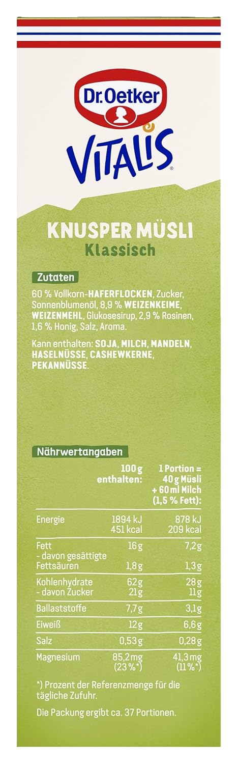 Detalle de Dr. Oetker Vitalis Knuspermüsli klassisch Großpackung (1,5 kg) mit Rosinen