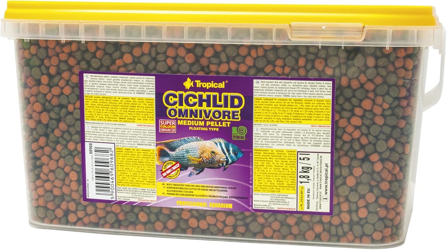 Detalle de Tropical CICHLID OMNIVORE MEDIUM PELLET – pokarm dla pielęgnic, 5 l / 1,8 kg