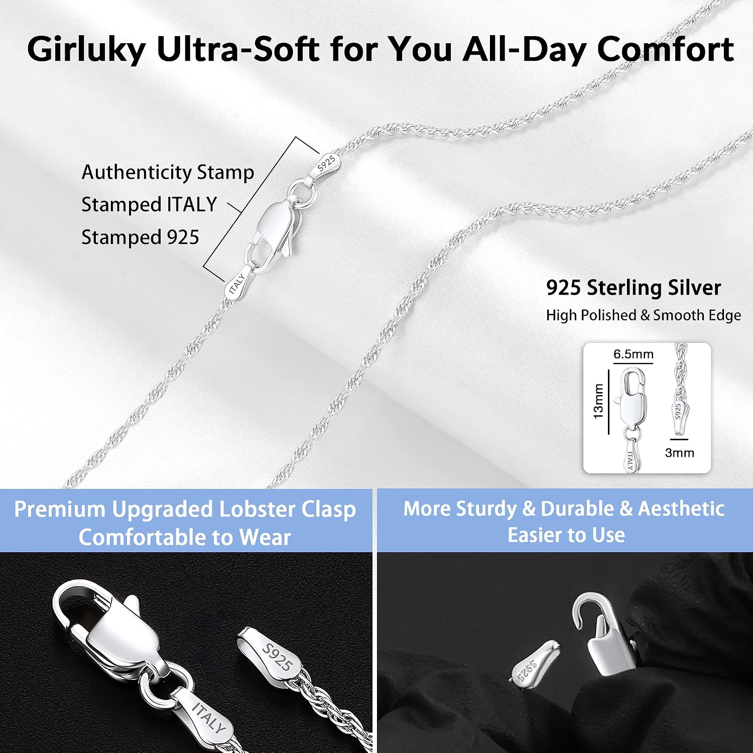 Detalle de Girluky Rope Chain Necklace, 2mm