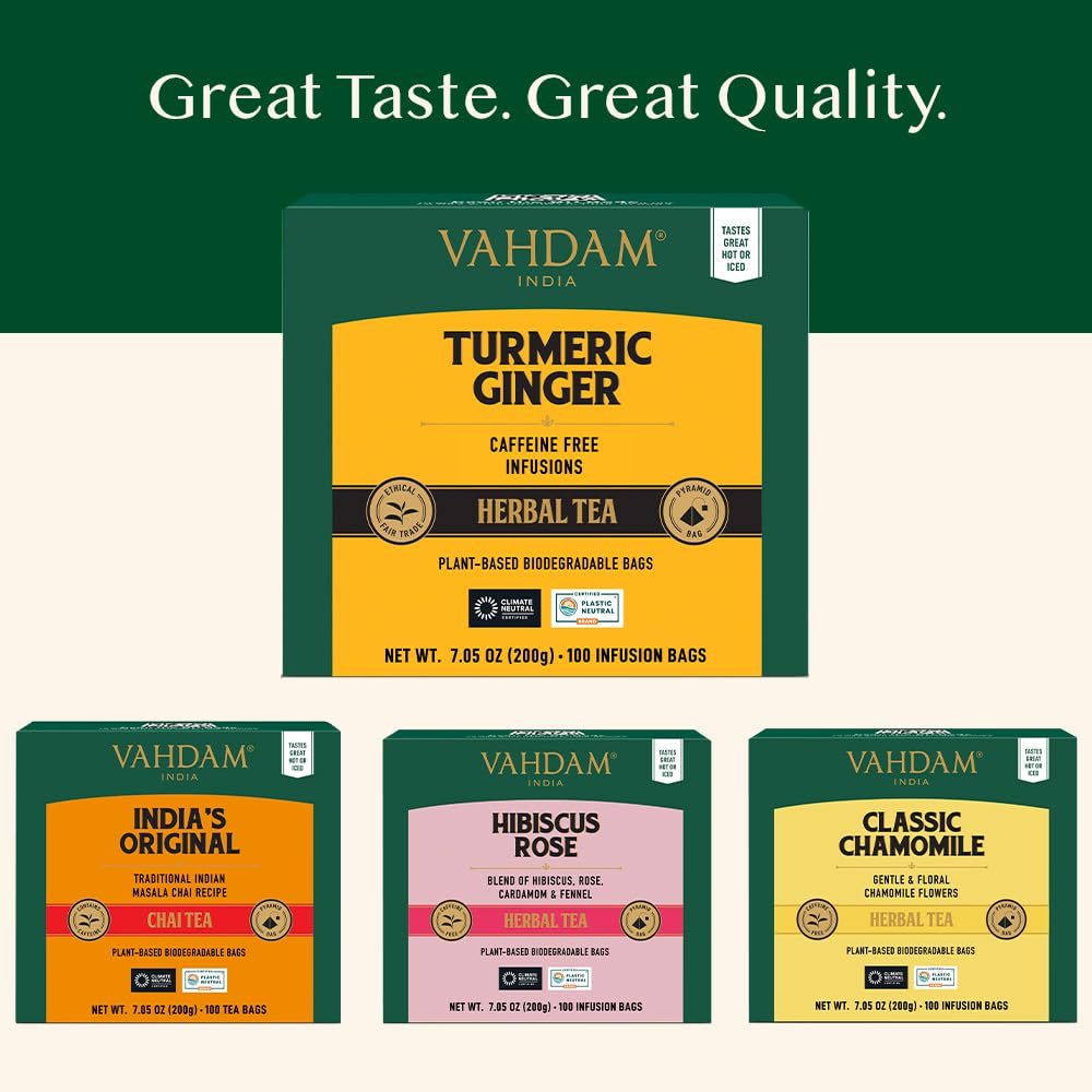 Thumbnail 6 de VAHDAM Turmeric Ginger Kräutertee, koffeinfrei (100 Teebeutel) – Kurkuma & Ingwer