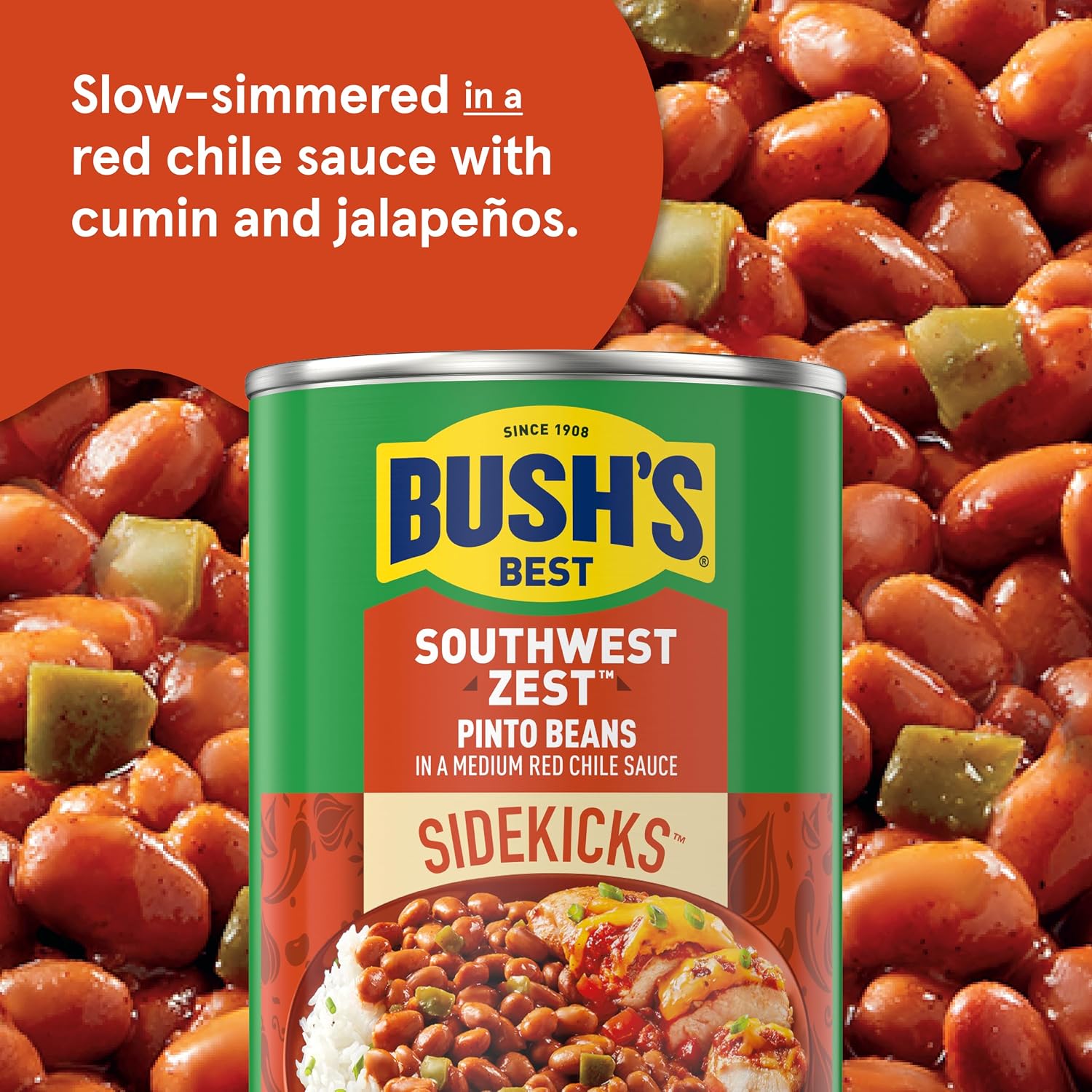Detalle 2 de Bush's Best Southwest Zest Pinto Beans, 15 oz Cans, Pack of 12
