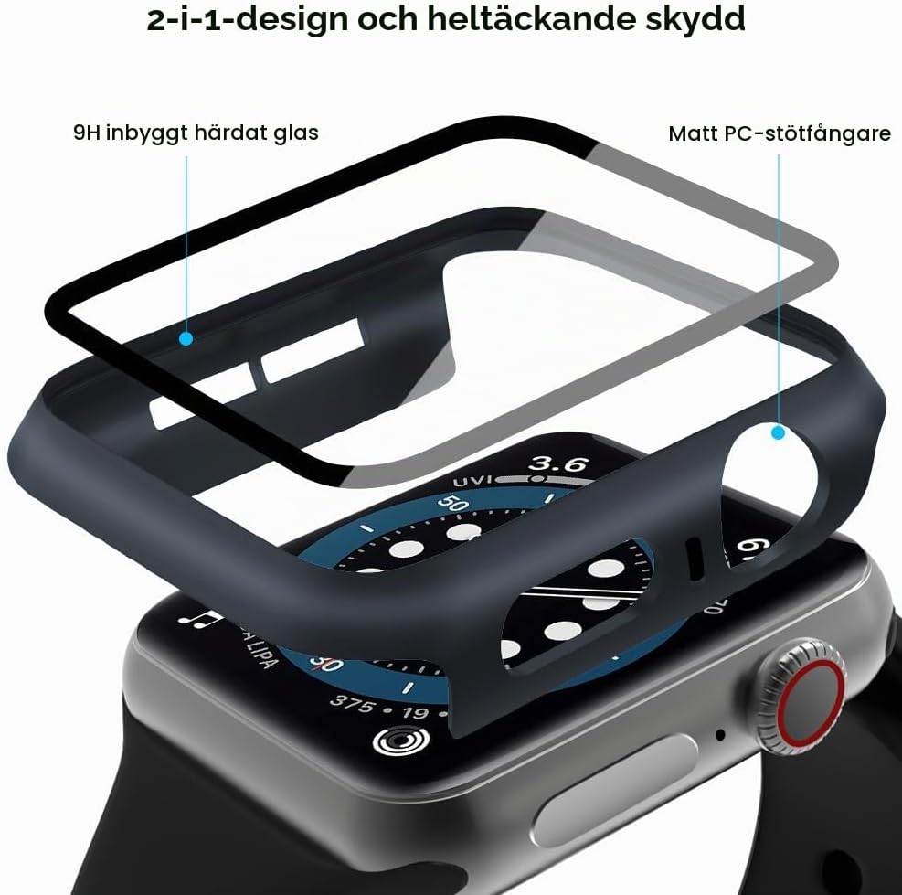 Thumbnail 2 de OFFCUP fodral för Apple Watch 40 mm med härdat glas, nattblått, 2-pack