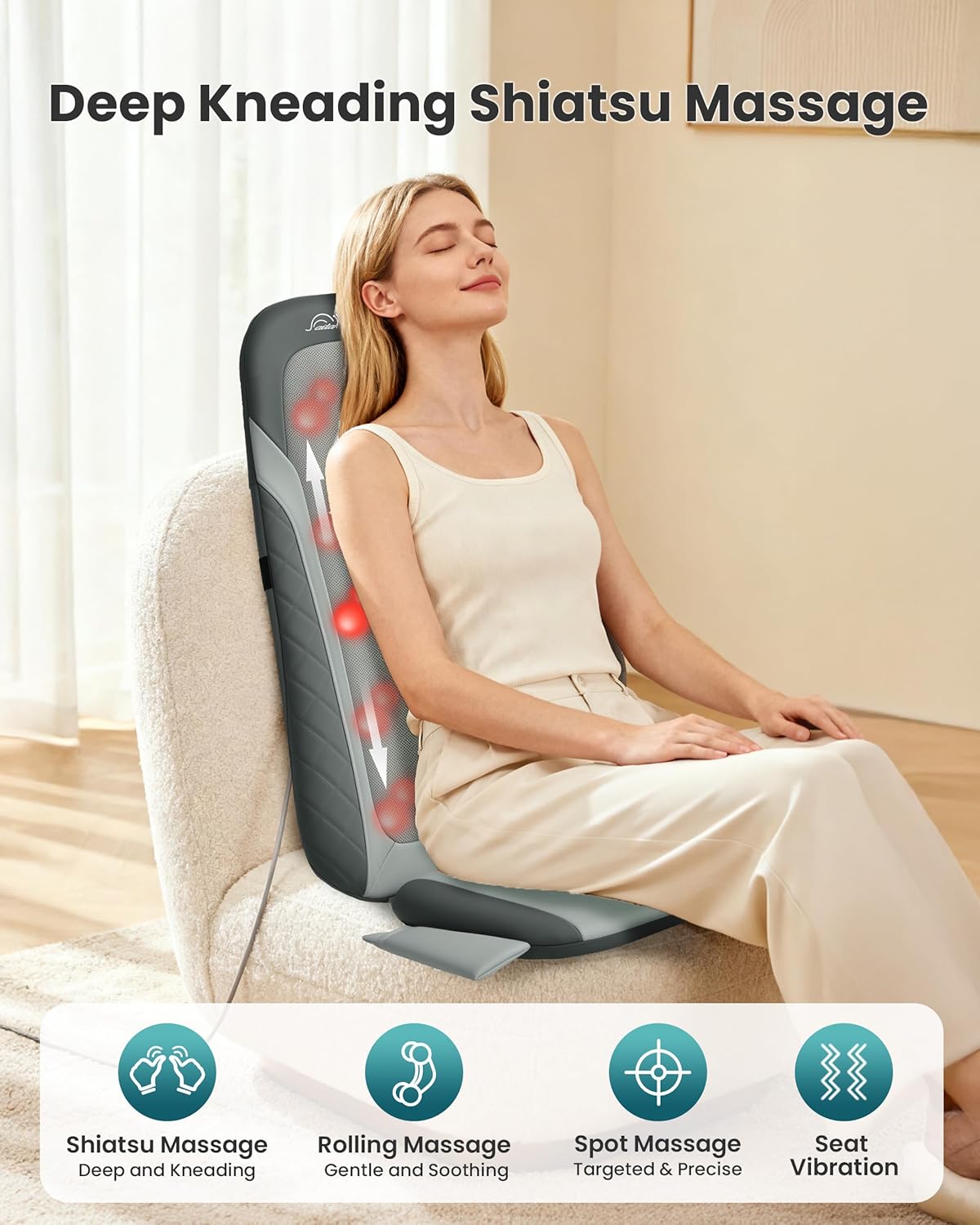 Detalle de Snailax Shiatsu Back Massager with Heat: Full-Back, Deep Tissue Relief