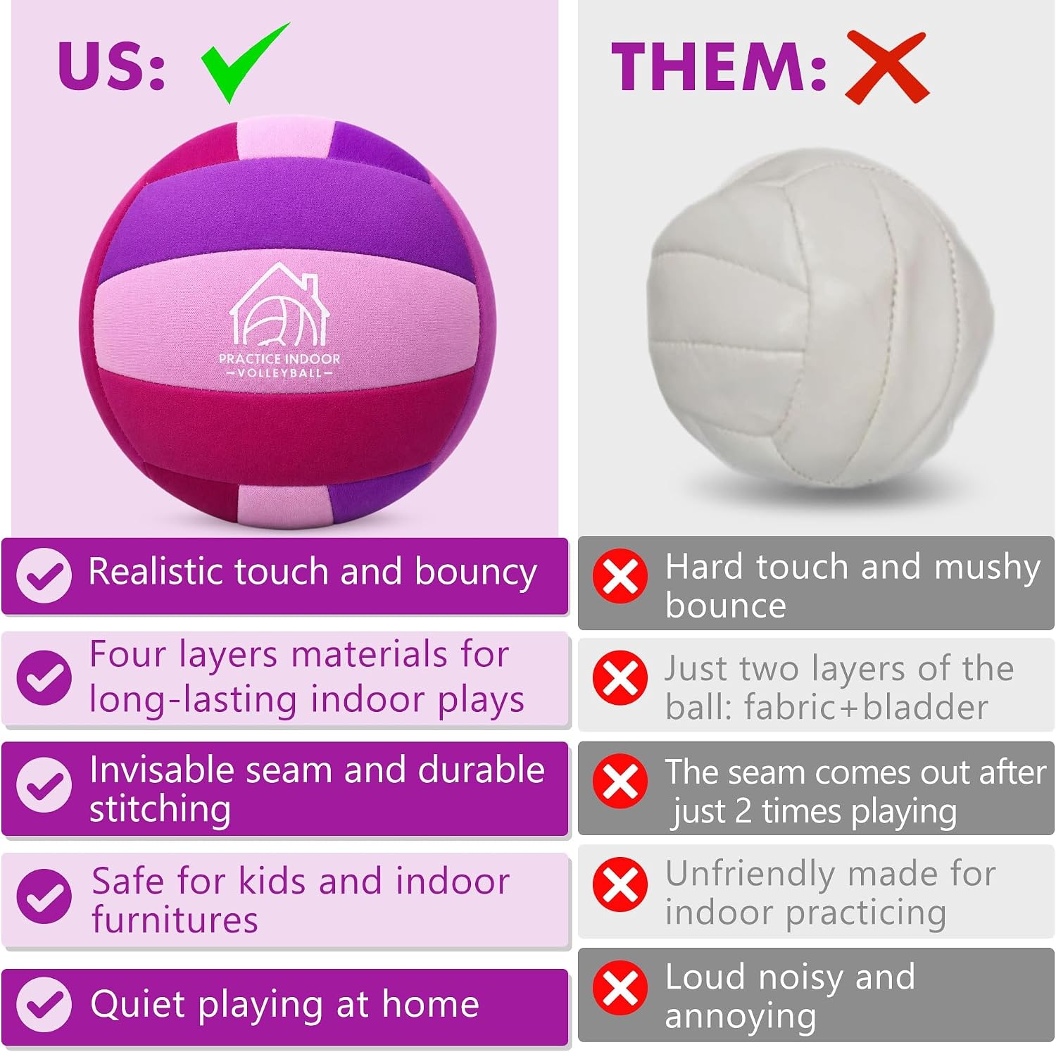 Thumbnail 3 de AceVernine Soft Indoor Volleyball, 8.2-Inch Pink, Lightweight 9 oz