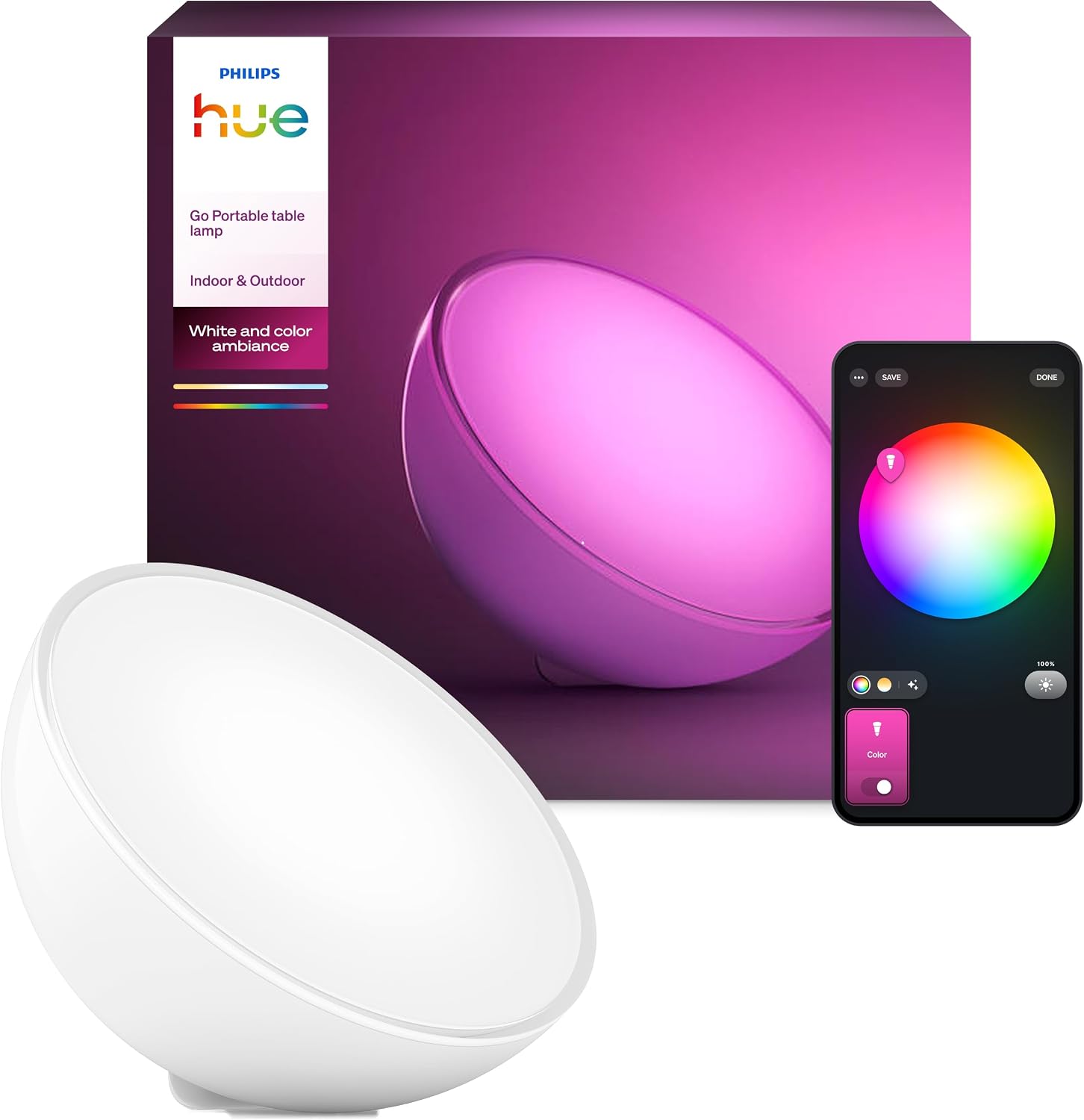 Detalle de Philips Hue Go Portable: Lampe d’appoint connectée, blanc et couleur, Bluetooth et compatibilité Alexa/Google/HomeKit
