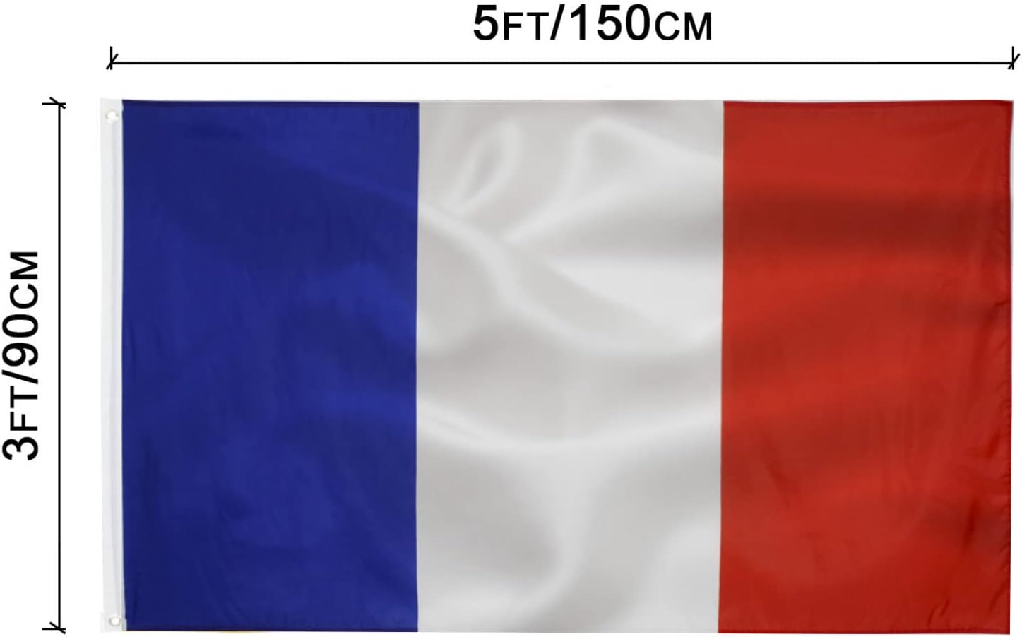 Detalle 2 de Drapeau français 90 x 150 cm en polyester avec œillets en laiton