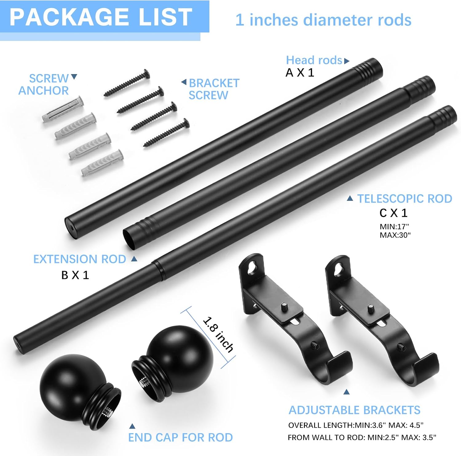 Thumbnail 2 de AMZSEVEN Curtain Rods 60 IN Adjustable