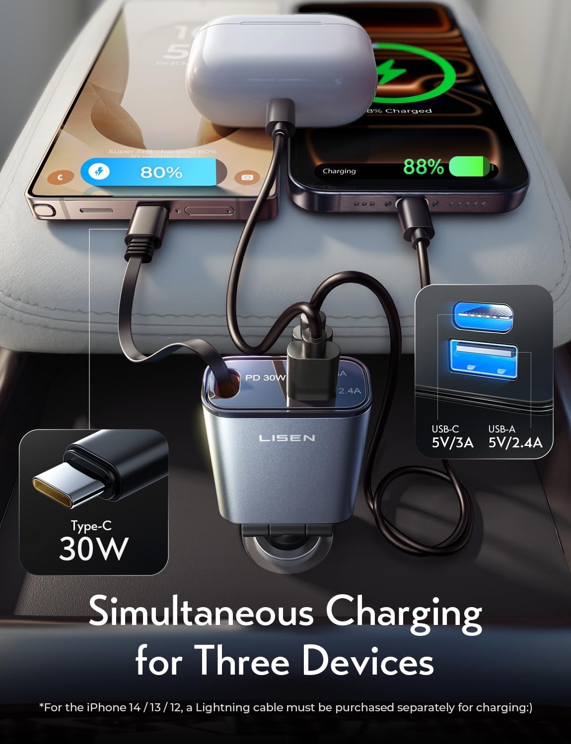 Thumbnail 5 de LISEN Retractable 57W USB‑C Car Charger