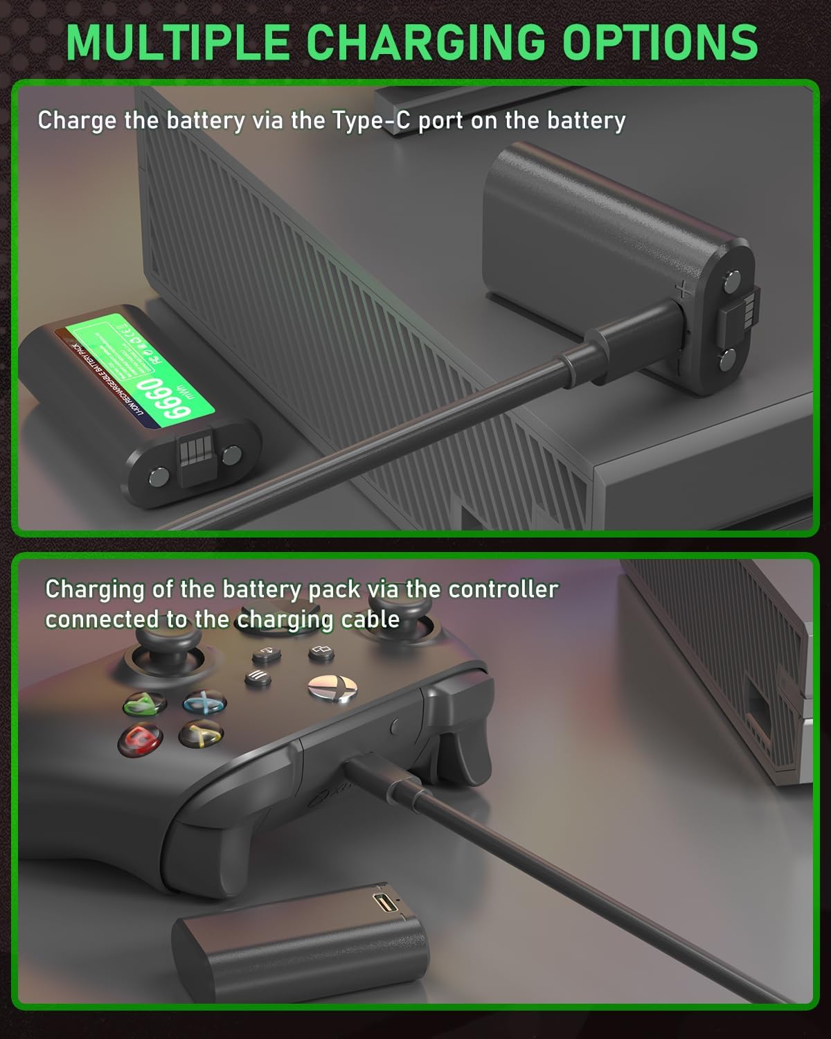 Detalle 2 de GKHERD C02 Rechargeable Xbox Controller Battery Pack, 2-Pack with USB-C