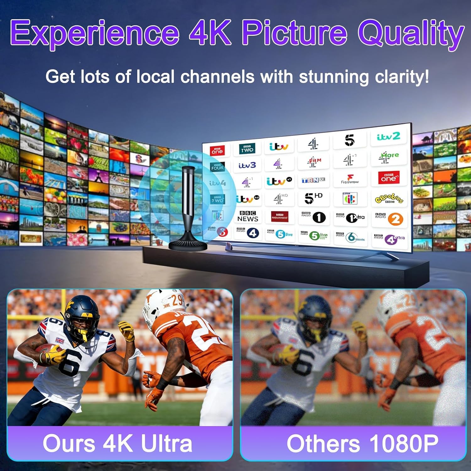 Detalle 2 de CSUXYD Indoor TV Aerial: 360° Reception with Booster for Freeview HD