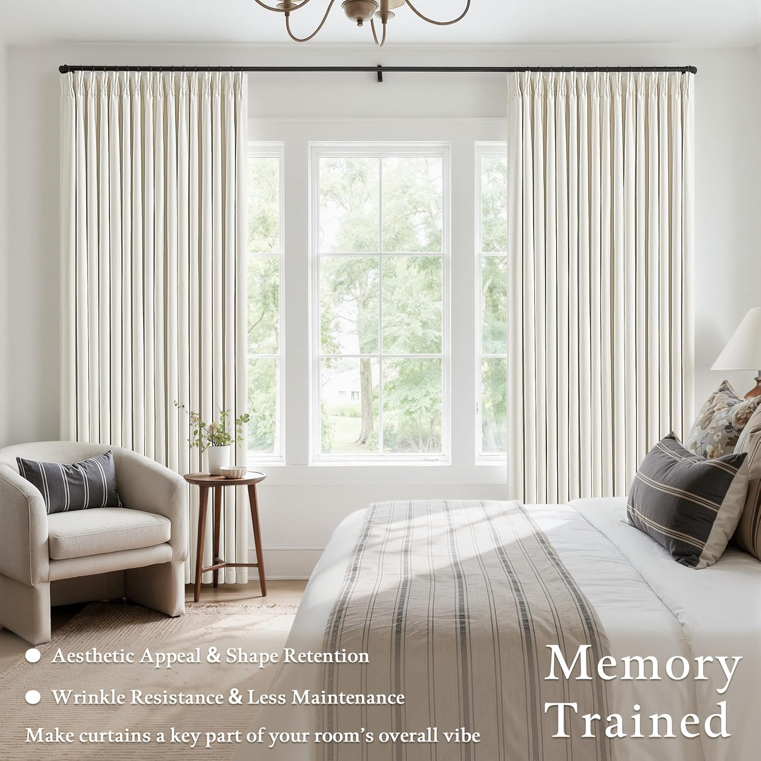 Thumbnail 1 de 90 Inch Pinch Pleated Blackout Linen Curtains – 50 Inch Wide, 2 Panels, Double Layer