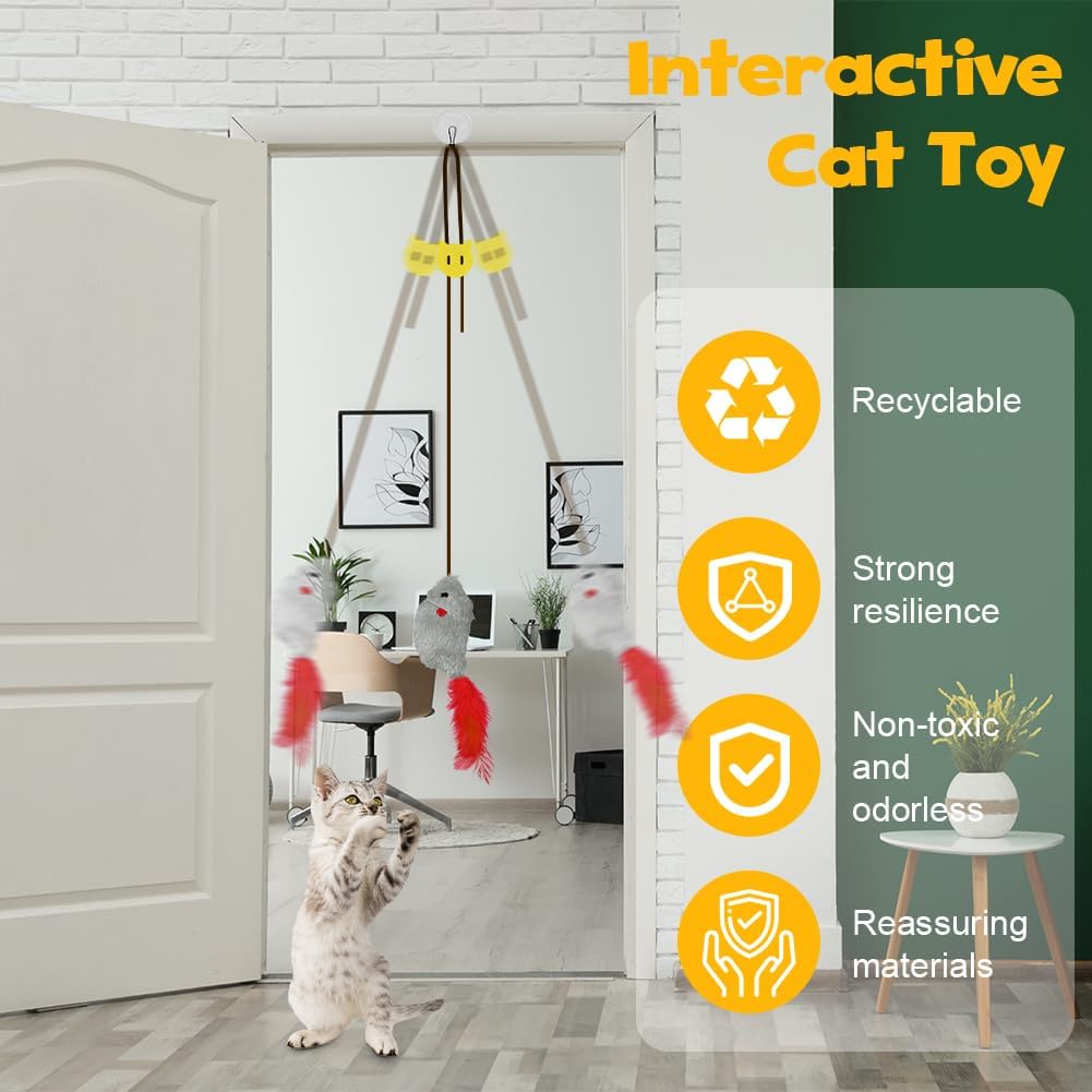 Thumbnail 5 de Adiwo 3 pièces souris jouet suspendue pour chat avec corde élastique et effets sonores (gris)