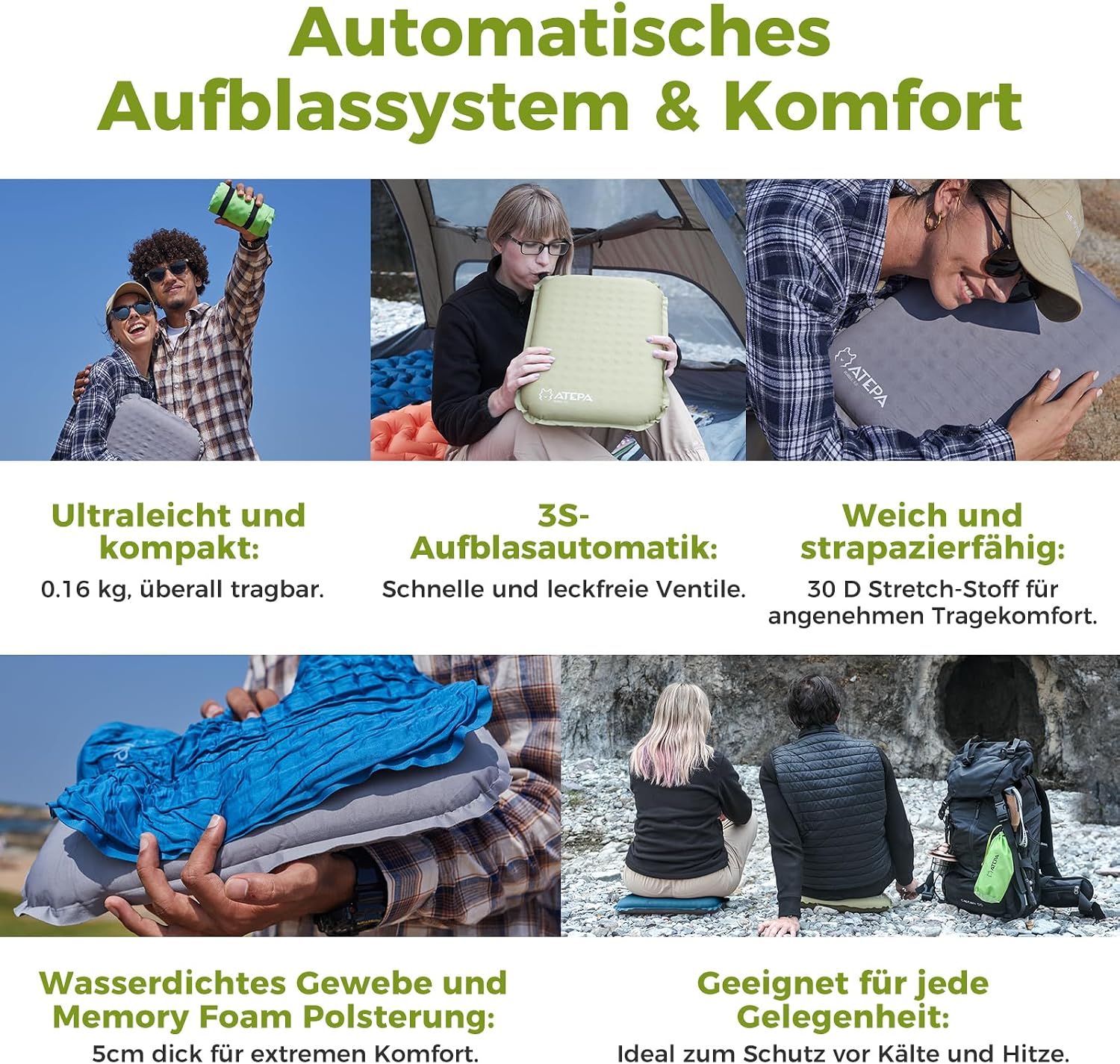 Detalle 2 de ATEPA Sitzkissen Outdoor – ultraleicht, selbstaufblasend, faltbar
