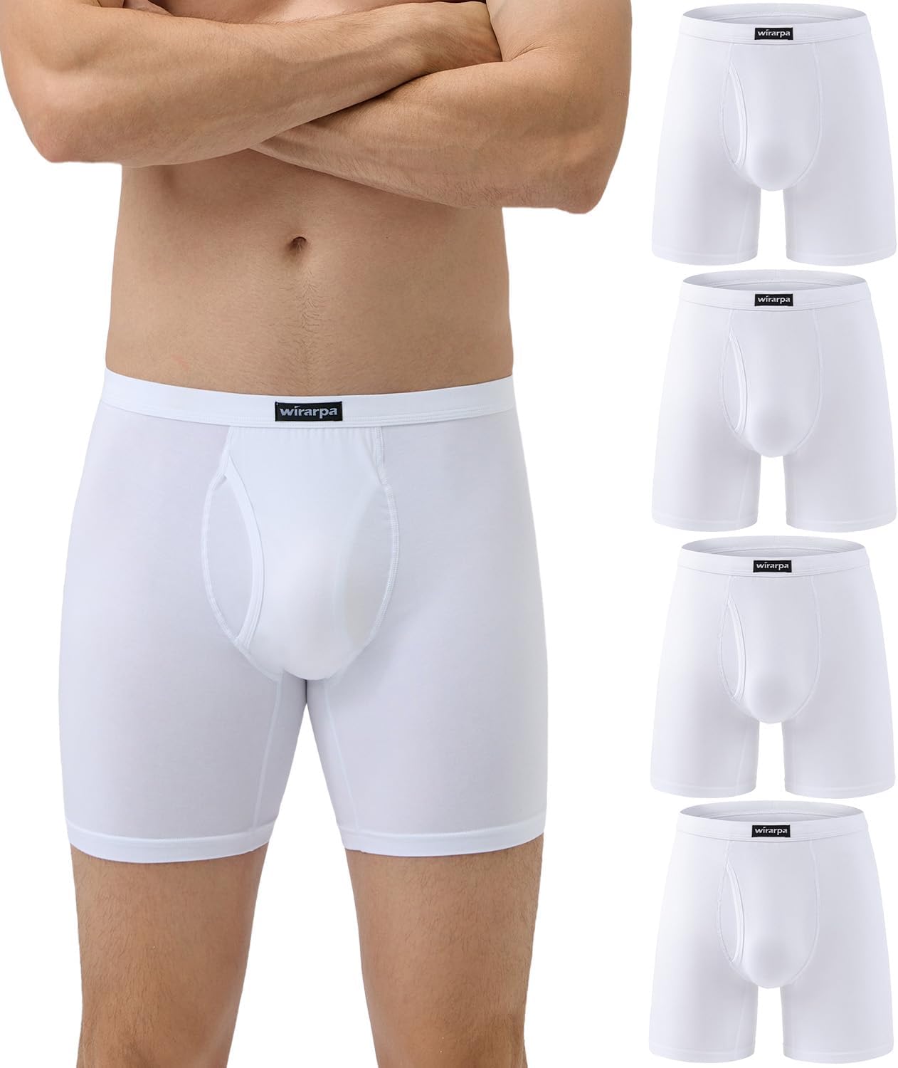 Detalle 2 de wirarpa Men's Cotton Stretch Trunks Open Fly 4 Pack ⛶