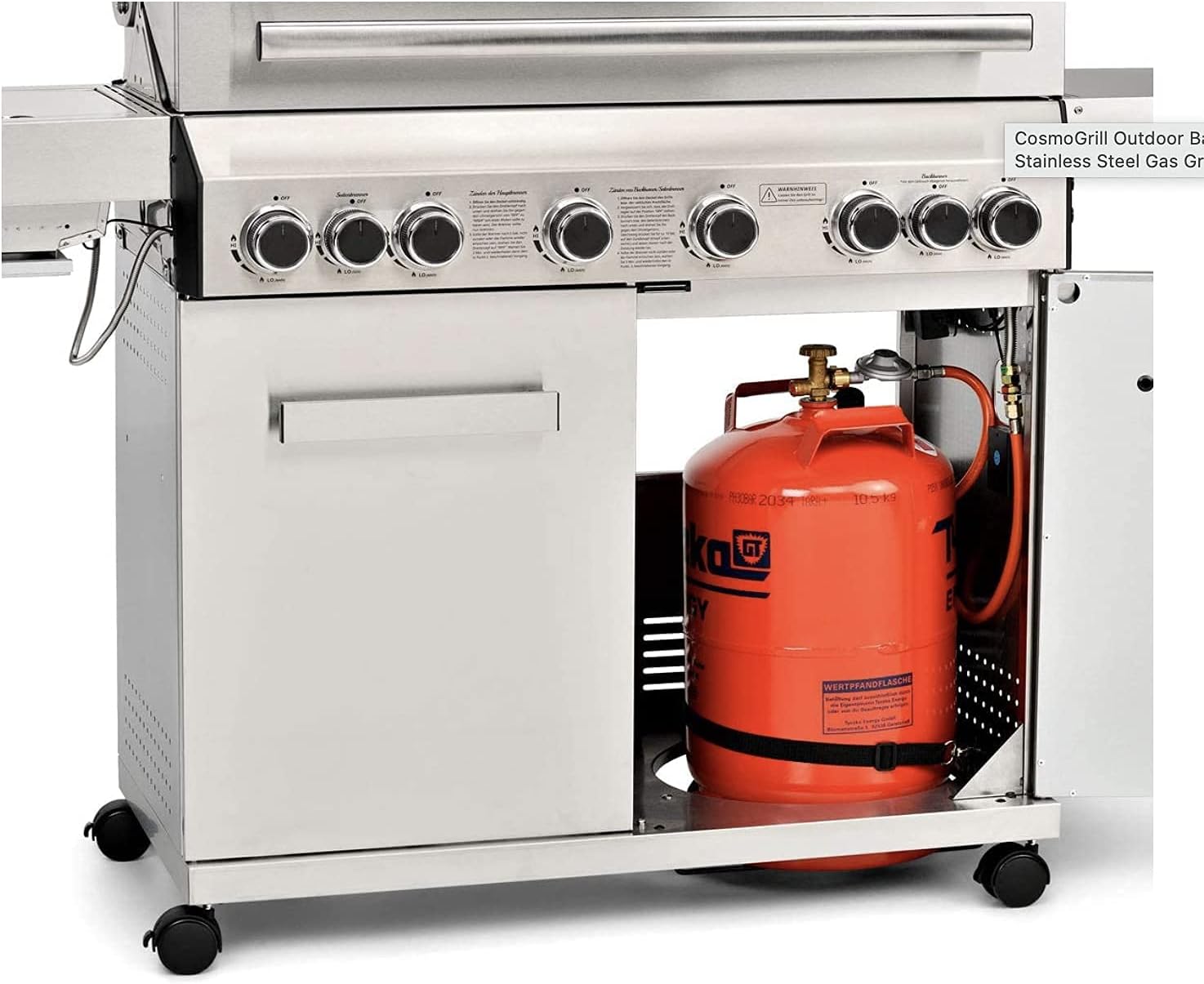 Detalle de CosmoGrill Platinum 8-Burner Stainless Steel Gas Barbecue with Rotisserie and Weather Cover