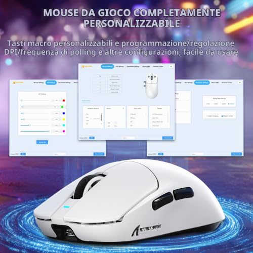 Detalle 2 de MAMBASNAKE X ATTACK SHARK X8SE 55g: mouse da gioco wireless ultraleggero con 25000 DPI