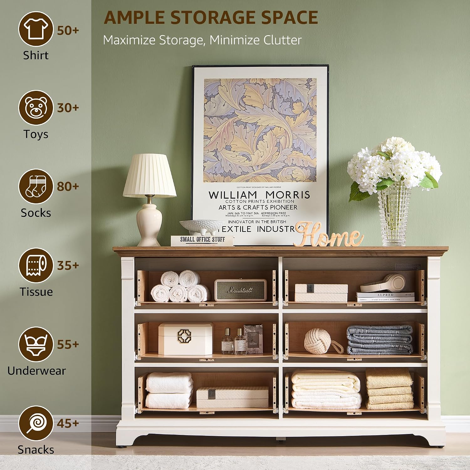 Detalle 2 de T4TREAM RPC6SDRDS-ROWAW Farmhouse 6-Drawer Dresser, 54-Inch Antique White
