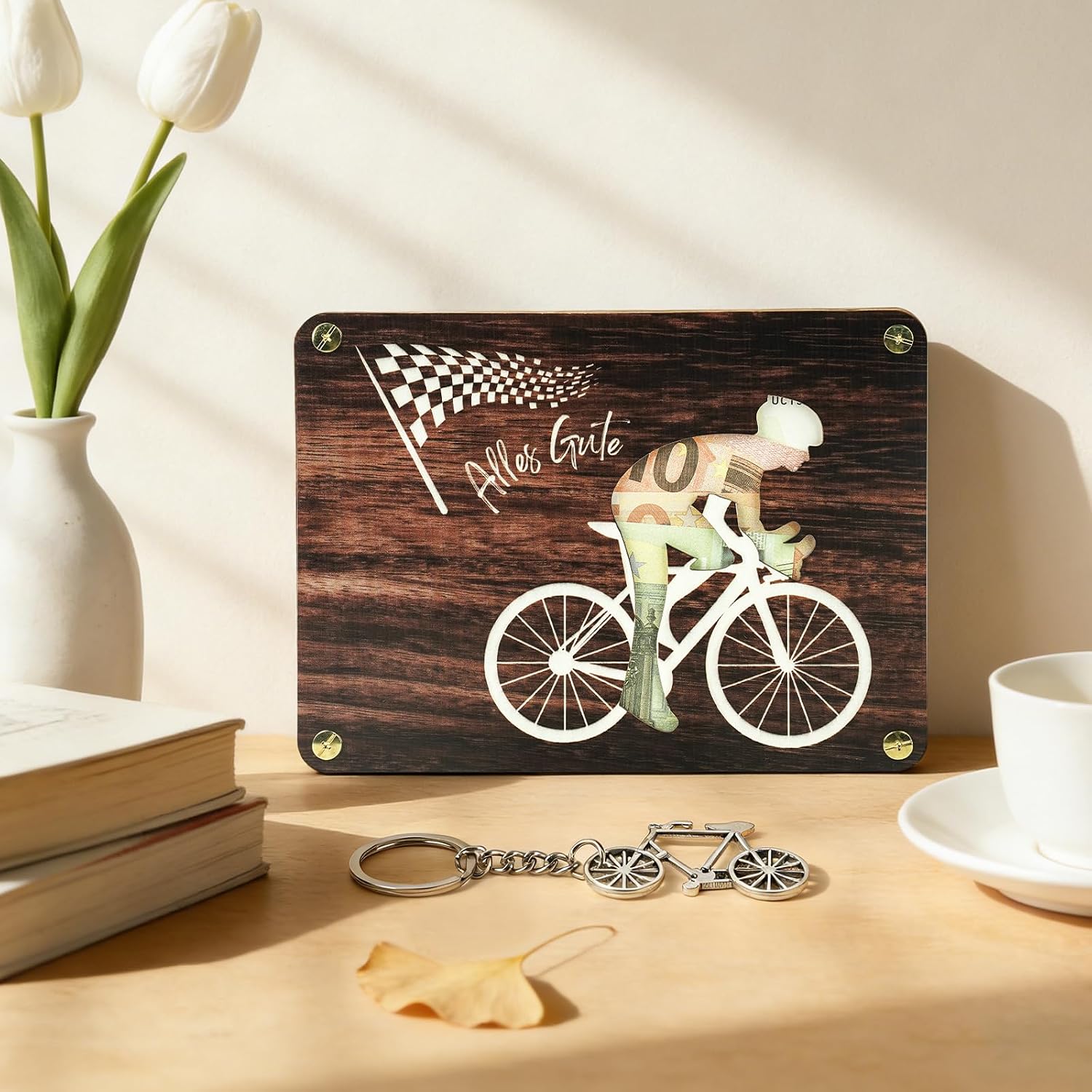 Thumbnail 5 de Mason Life Geldgeschenk Fahrrad Holz – individuelles Geldgeschenk-Set mit Ständer, Schlüsselanhänger und personalisiertem Schild