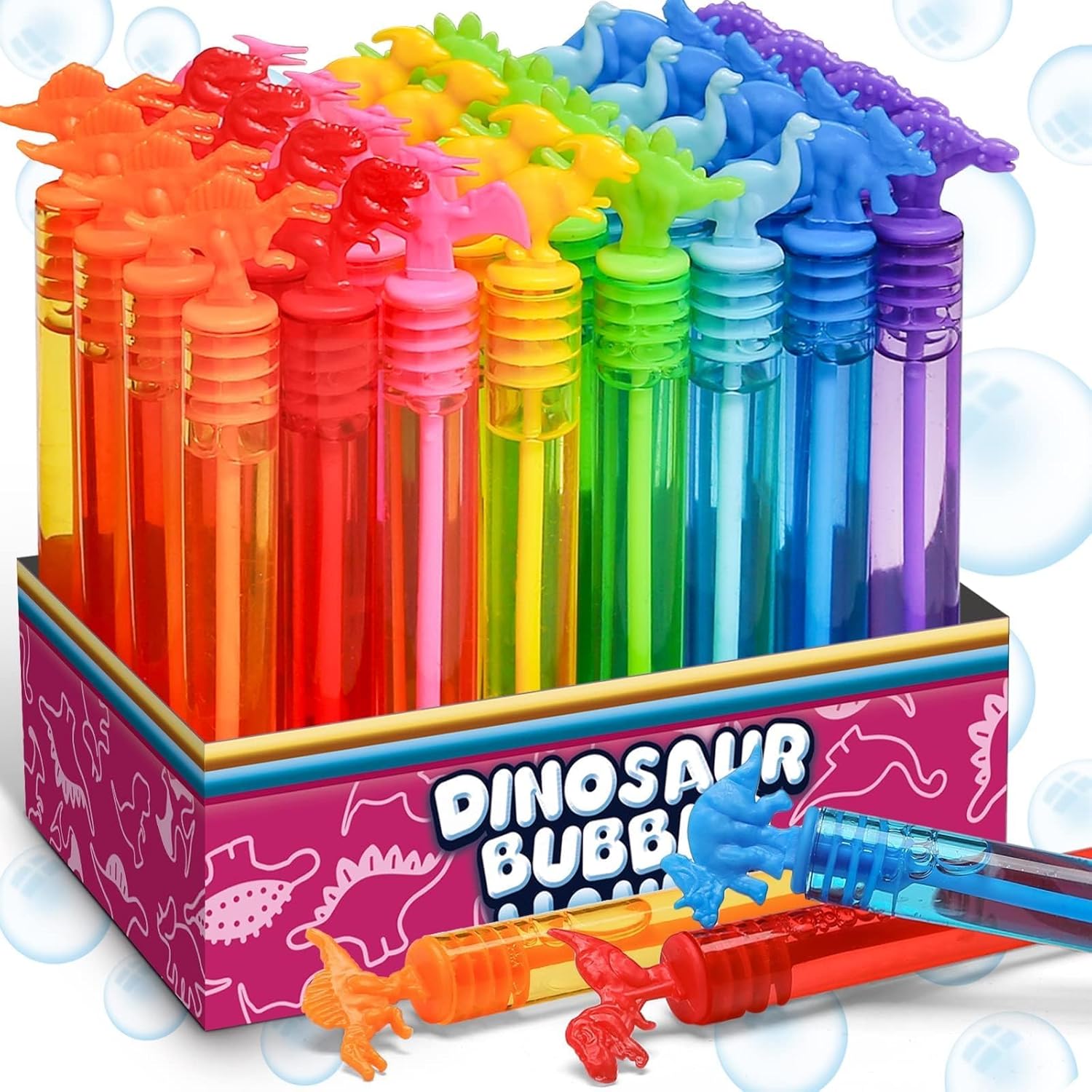 32 Pack Bubble for Kids Party Favors: 8 Style Mini Dinosaur Bubble Wands with Gift Box