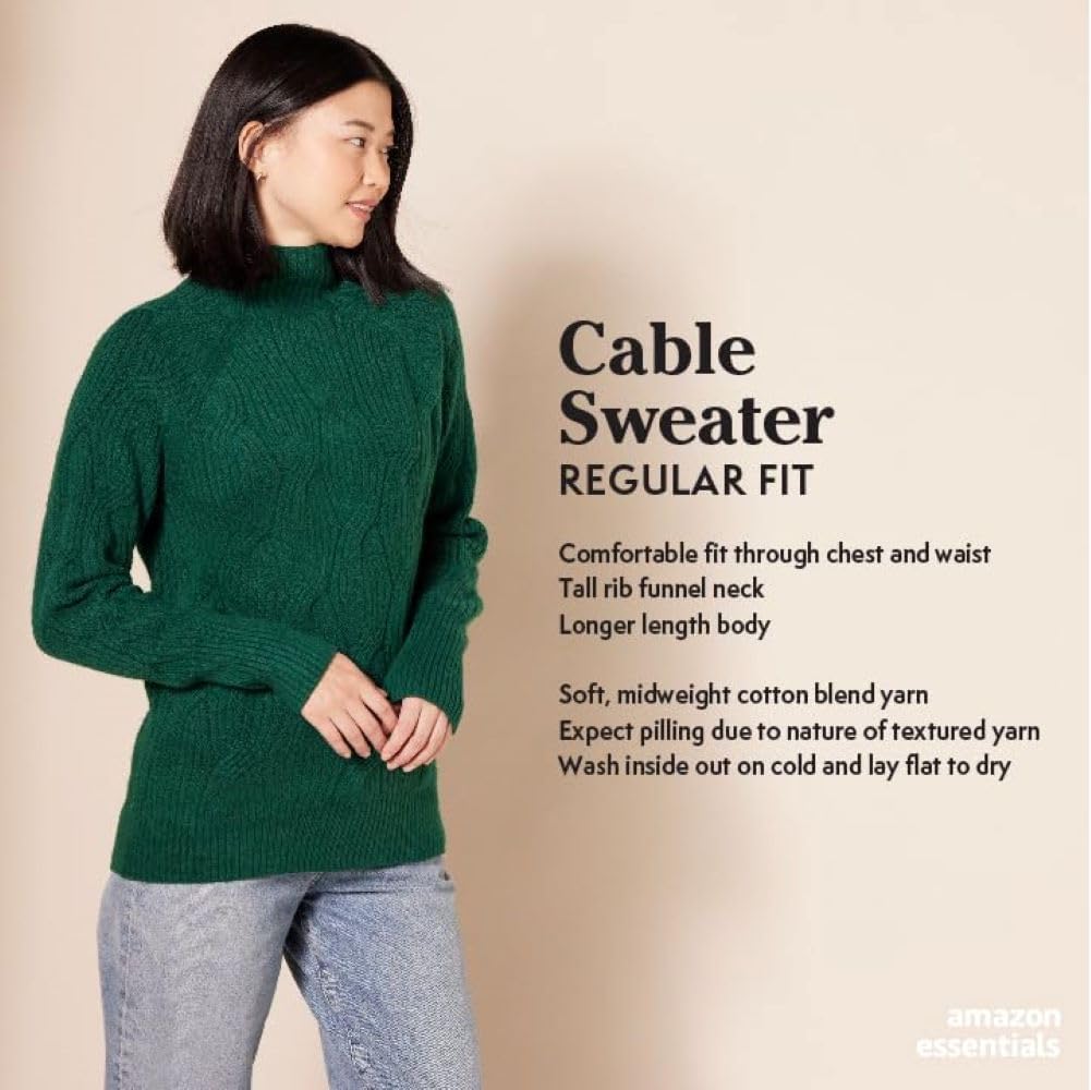 Detalle 2 de Amazon Essentials Women's Winter Long-Sleeve Soft Touch Funnel Neck Cable Knit Sweater