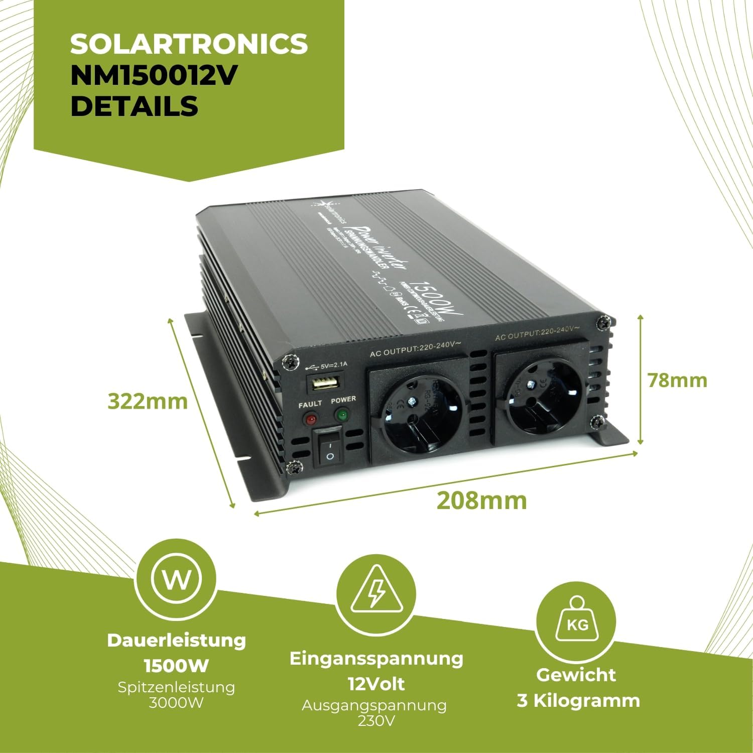 Thumbnail 5 de SOLARTRONICS NM1500 Spannungswandler 12V 1500W