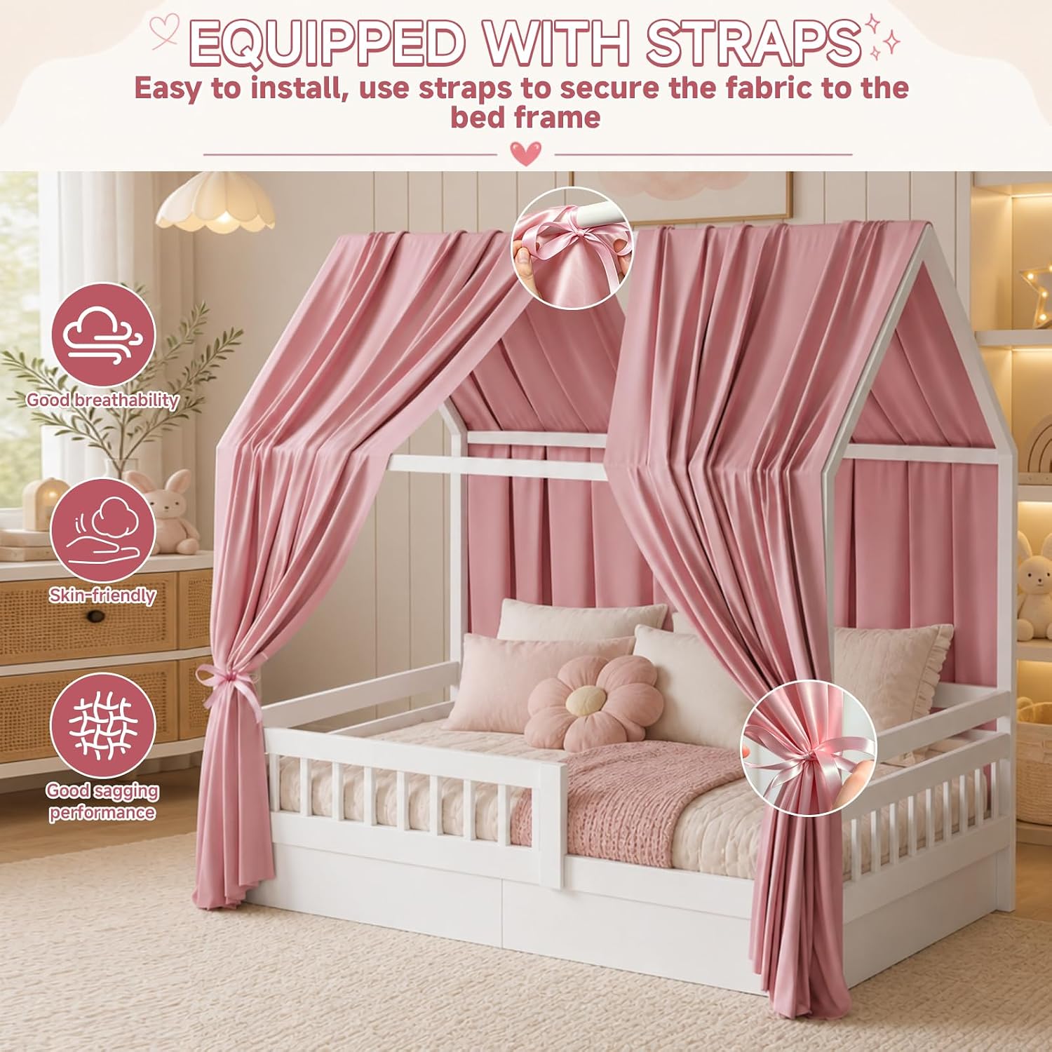 Detalle 2 de LUPATDY KFSCL-01-FS-27067 bedhemel voor huisbed, 2-delig, polykatoen, roze