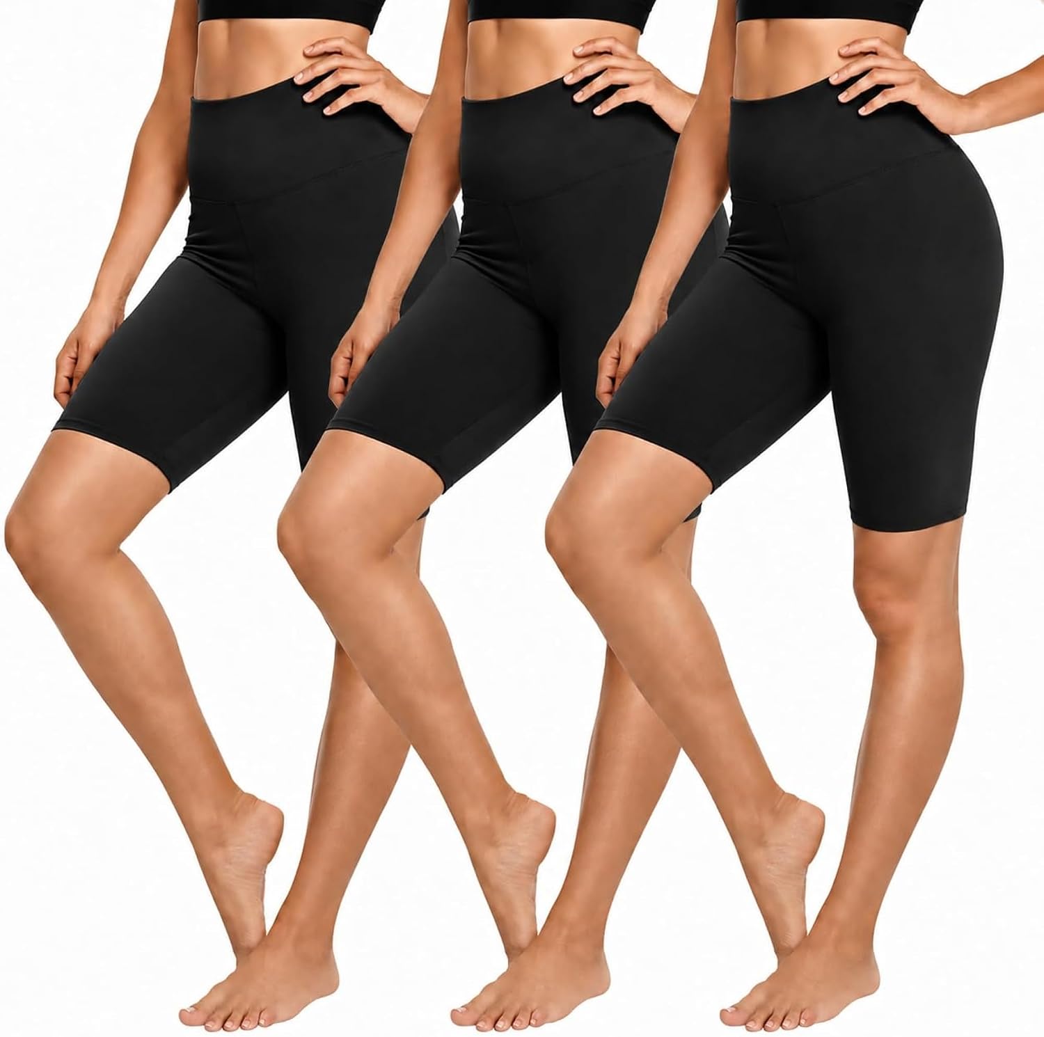 Detalle de Yolix 3-Pack Women’s 8" Biker Shorts with High Waist Tummy Control (Black)