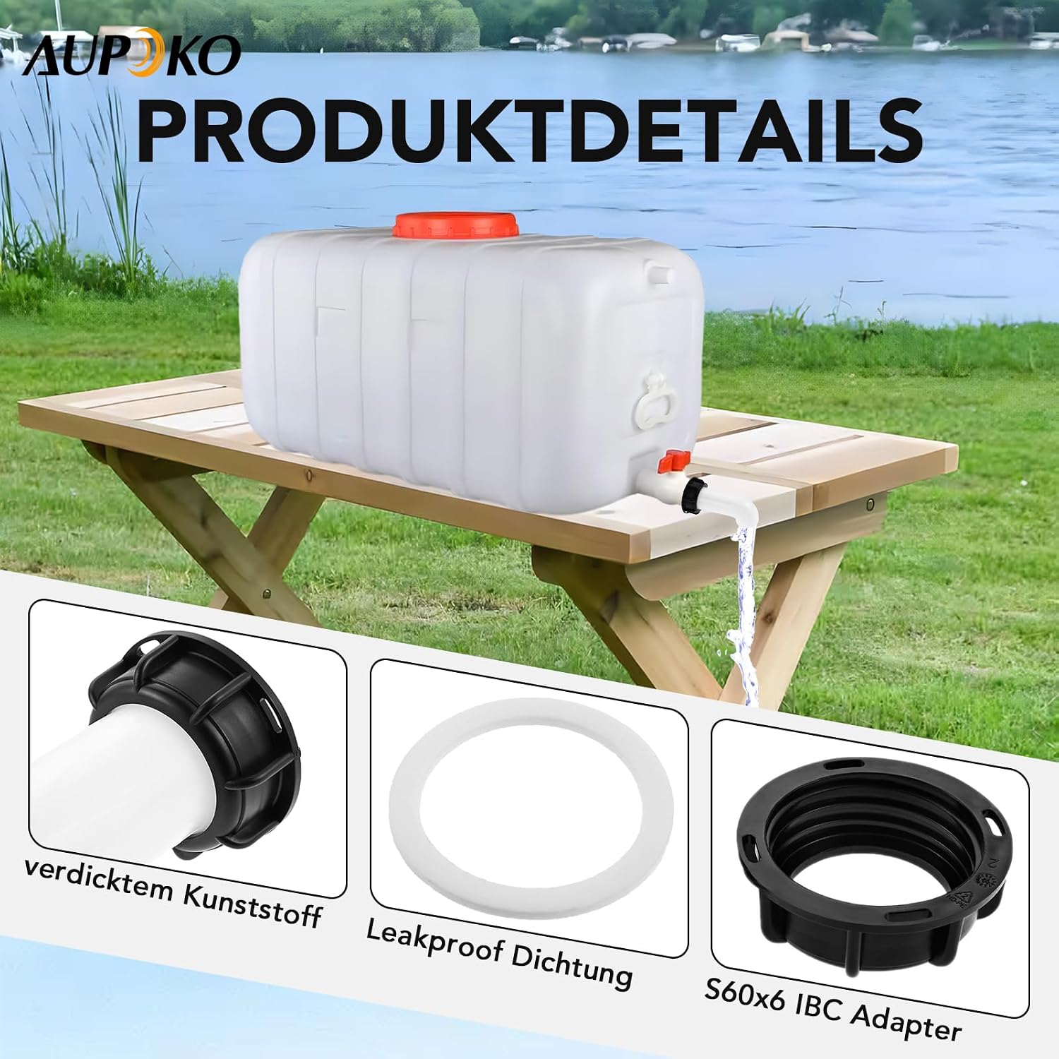 Thumbnail 2 de Aupoko IBC Ablaufstutzen Zubehör – 60 mm Innenkappe, 2er-Set mit Ventil und Schlauchanschluss