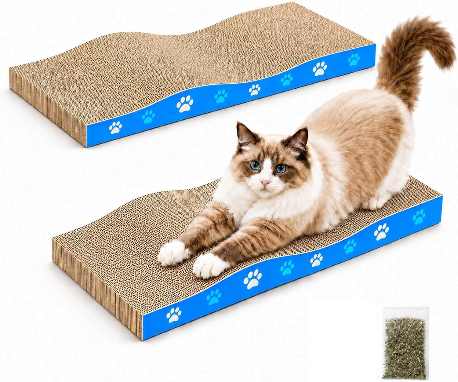 Detalle de Petslucent Cat Scratching Board: Double-Sided Corrugated Cardboard Scratcher (Medium, 2 Pack) with Catnip
