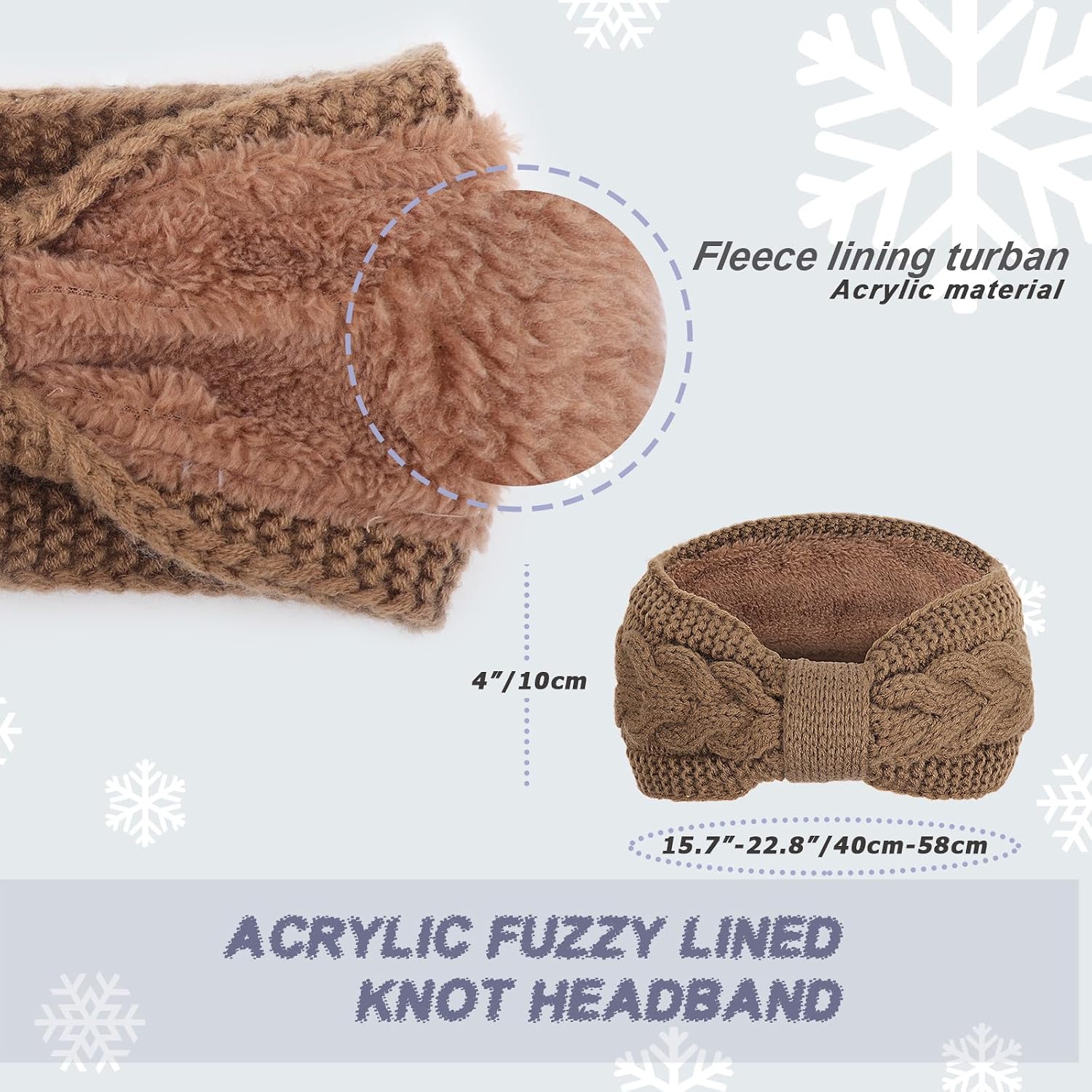 Detalle de DRESHOW Bandeaux tricotés chauds pour femmes – Lot de 4, doublure polaire